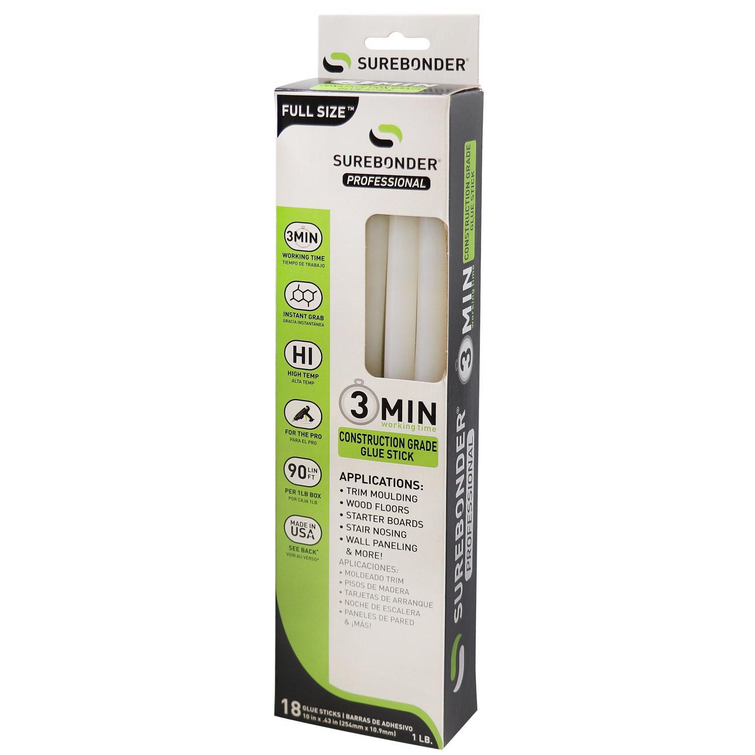 Surebonder.41 in. D X 10 in. L 3 Minute 3 Minute Construction Grade Glue Sticks Clear 18 pk