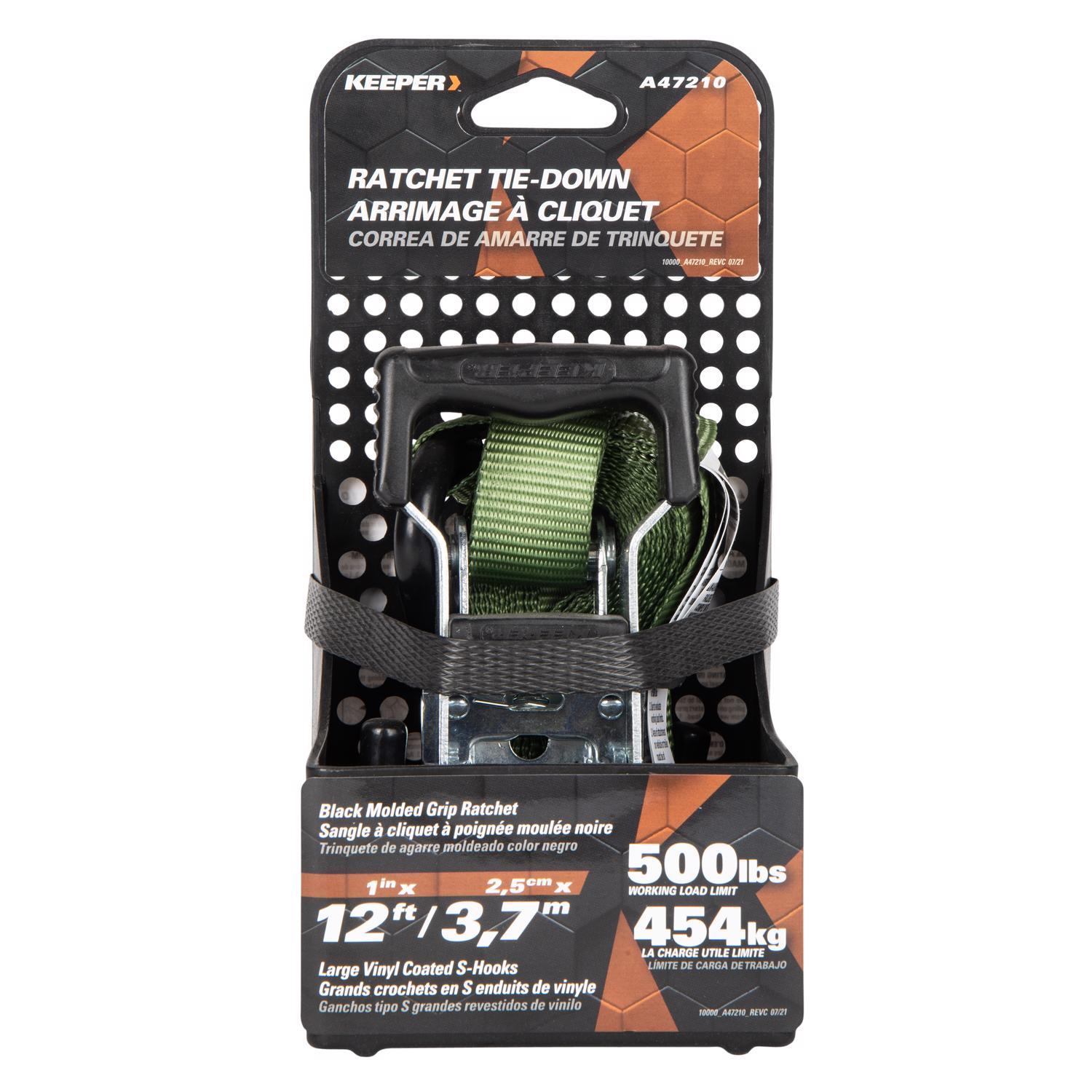 Keeper 1 in. W X 12 ft. L Green Ratchet Tie Down Strap 500 lb 1 pk