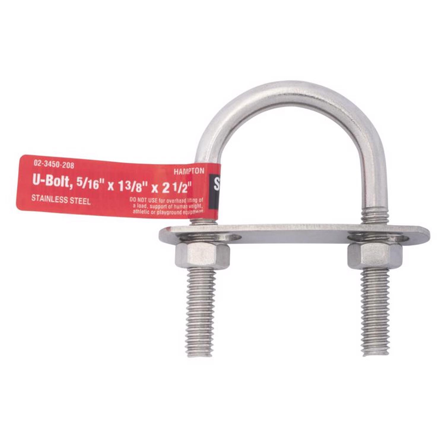 Hampton 5/16 in. X 1-3/8 in. W X 2-1/2 in. L Coarse Zinc-Plated Stainless Steel U-Bolt