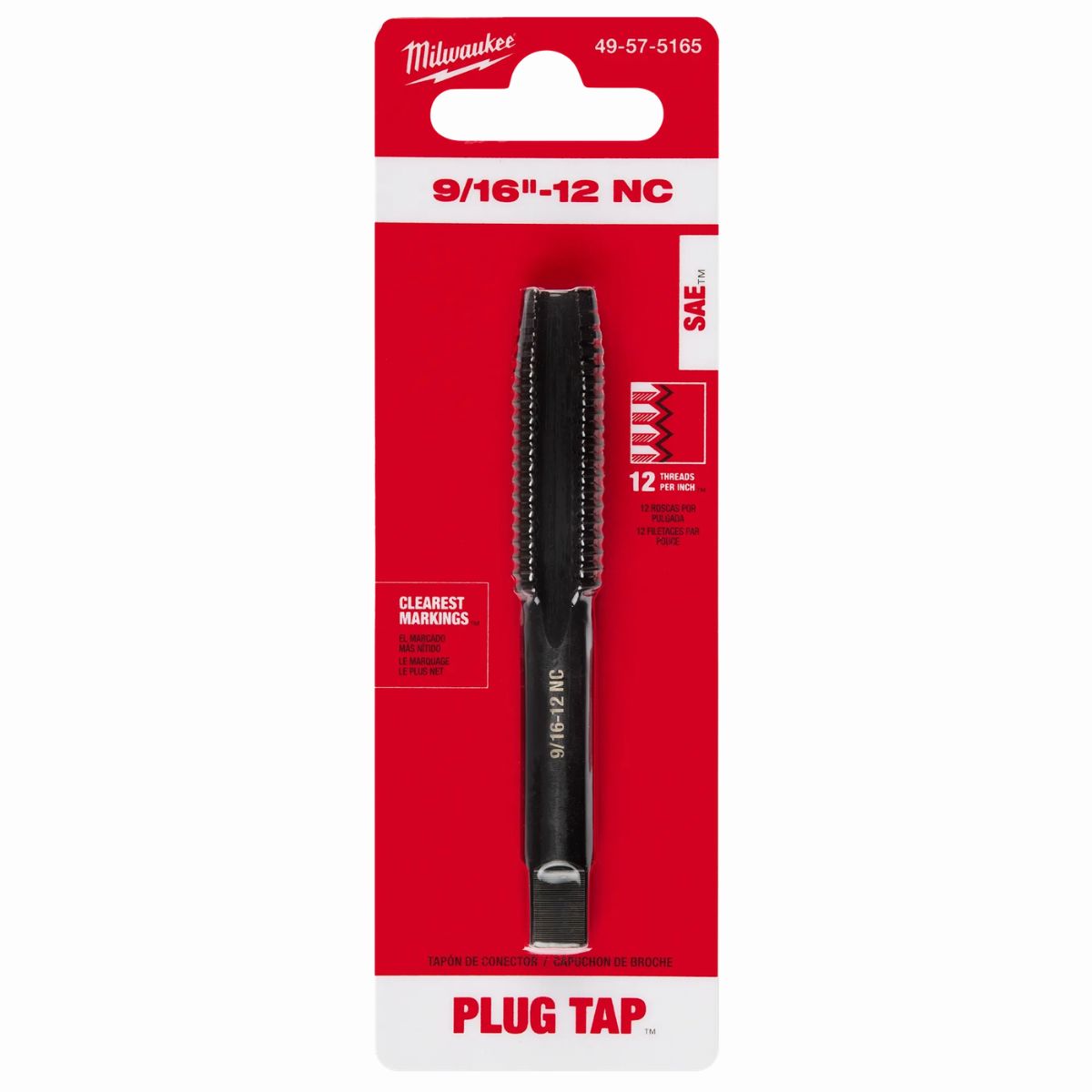 Milwaukee SAE 9/16-12 NC Straight Flute Plug Tap