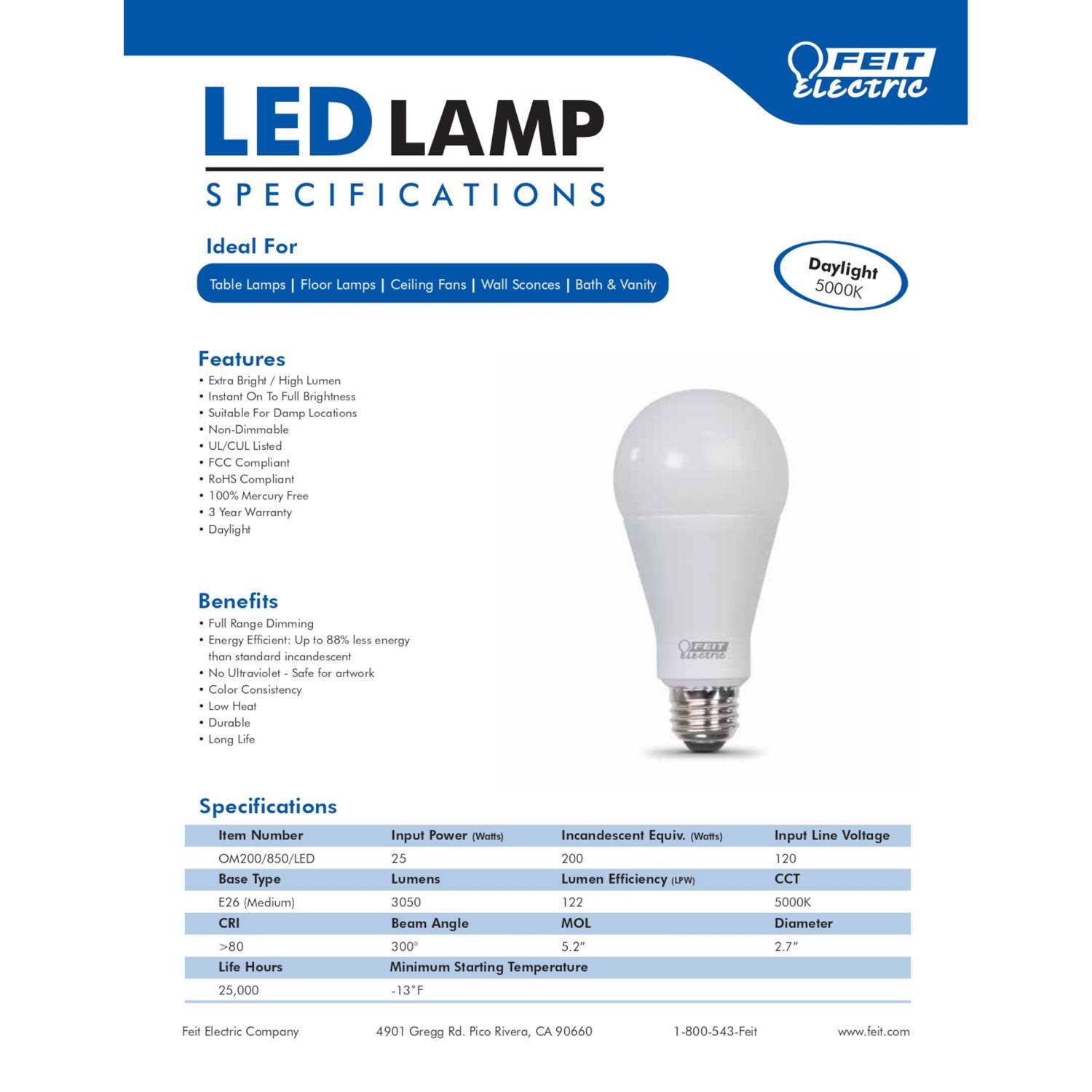 Feit A21 E26 (Medium) LED Bulb Daylight 200 Watt Equivalence 1 pk