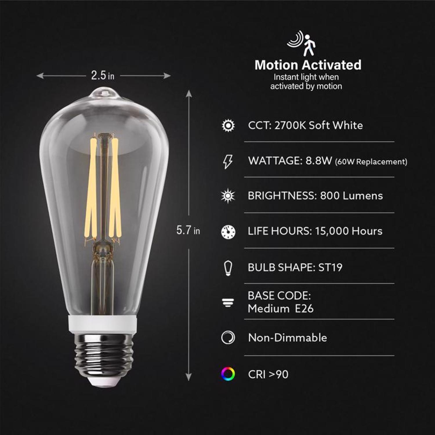Feit ST19 E26 (Medium) LED Motion Activated Bulb Soft White 60 Watt Equivalence 1 pk