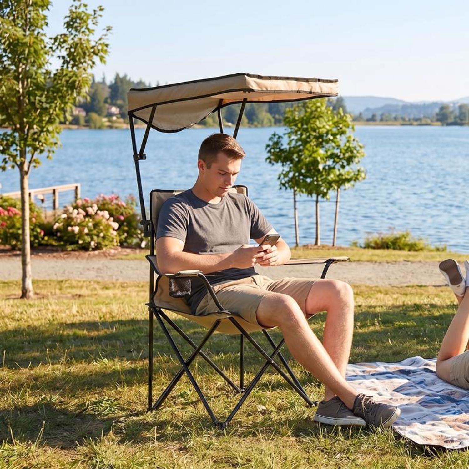 QuikChair Taupe Canopy Folding Quad Chair