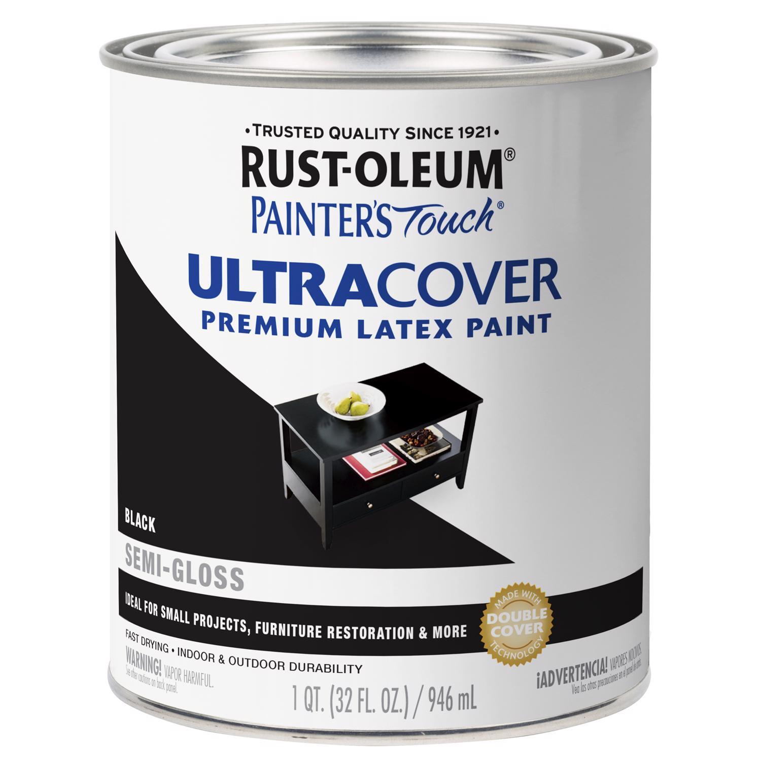 Rust-Oleum Painters Touch Ultra Cover Semi-Gloss Black Water-Based Paint Exterior and Interior 1 qt