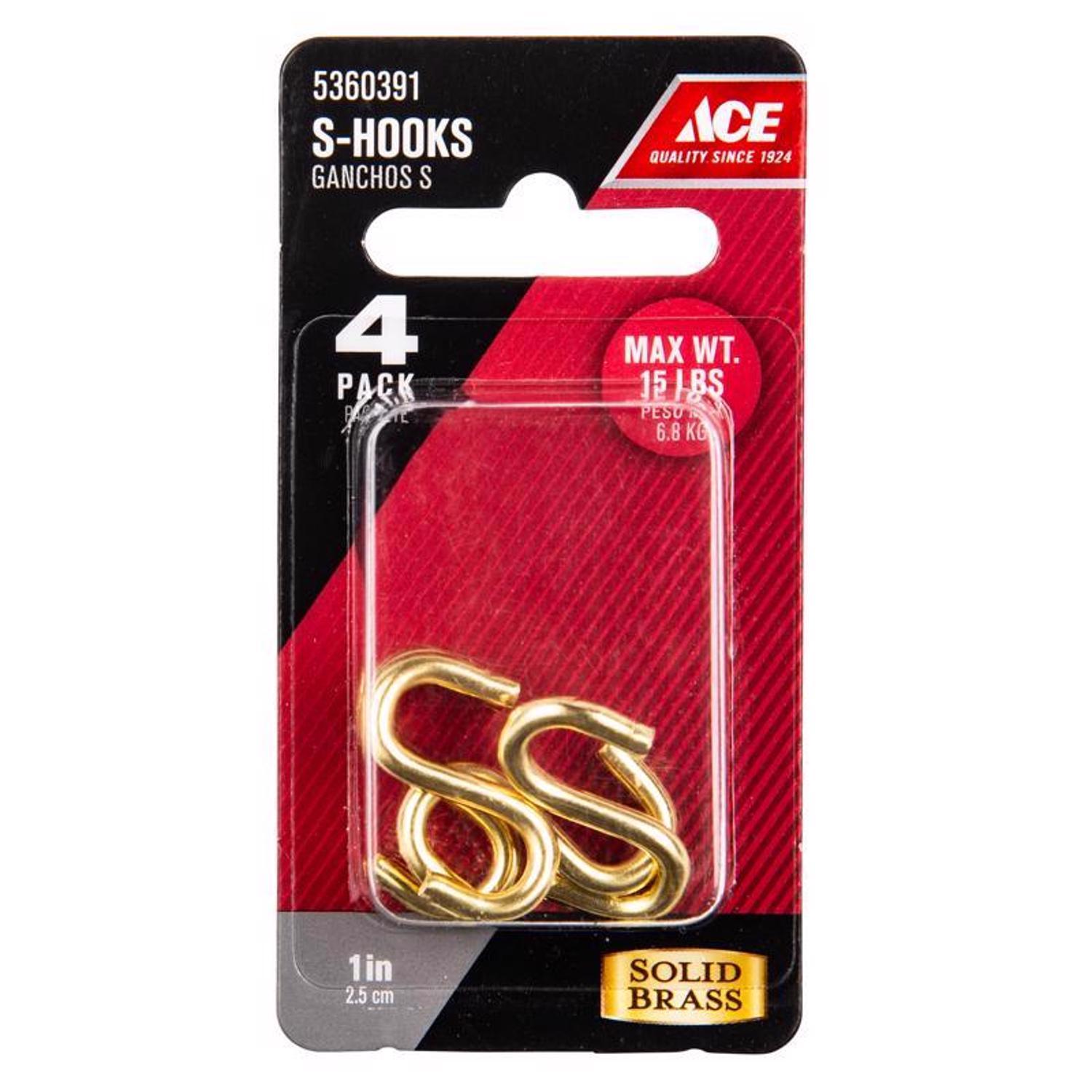 Ace Medium Bright Brass Green Brass 1 in. L Heavy S-Hook 15 lb 4 pk