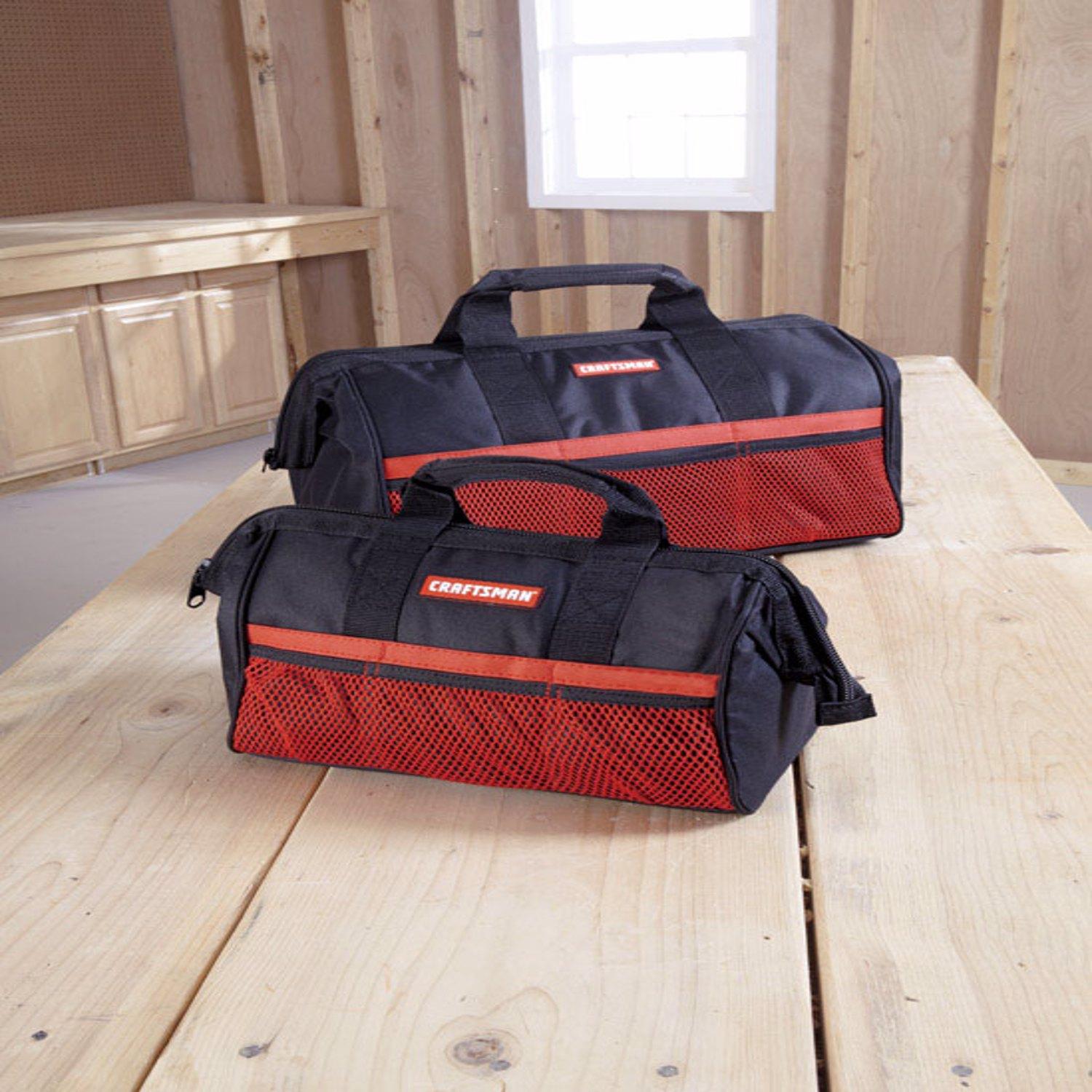 CRAFTSMAN 13 in. W X 18 in. H Ballistic Nylon Tool Bag Set Black/Red 2 pc