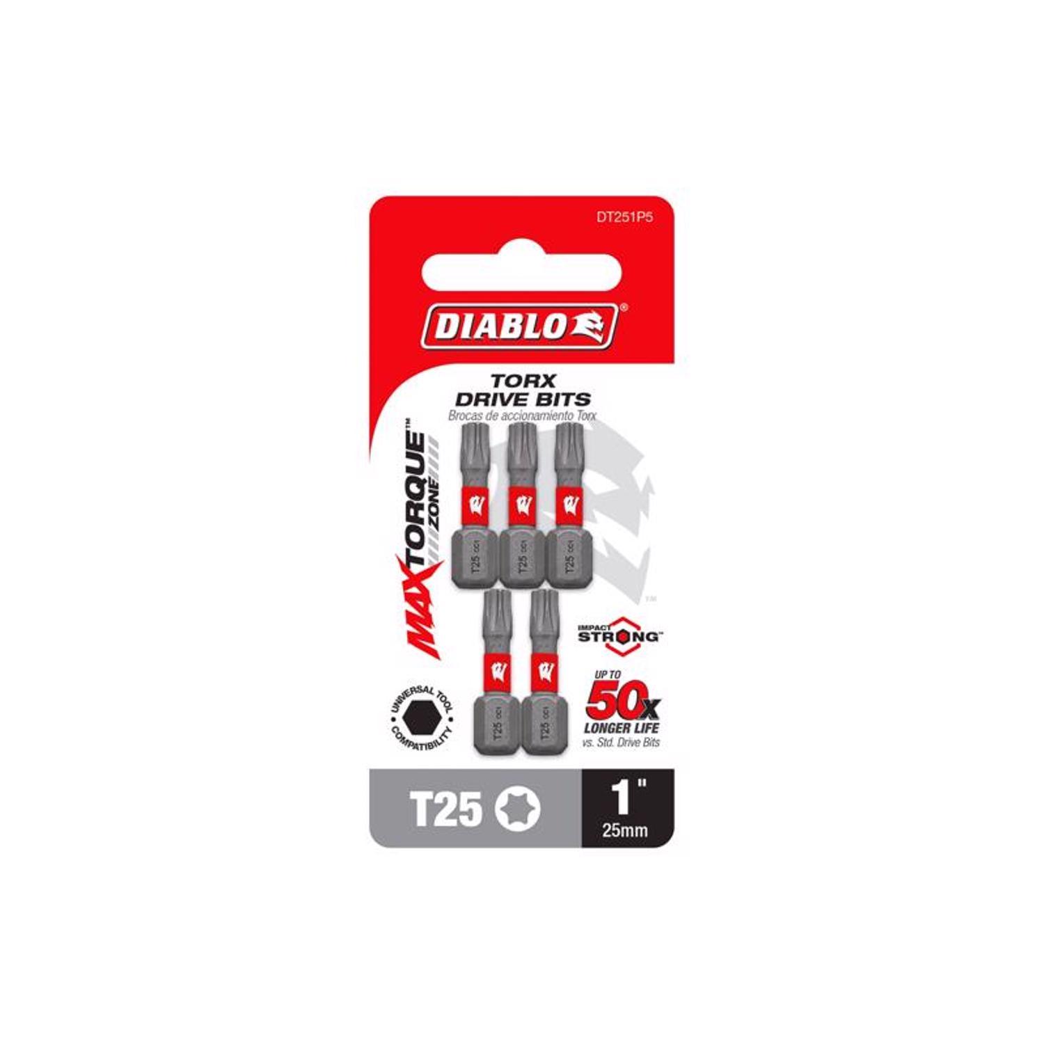 Diablo Torx #25 X 1 in. L Driver Bit Black Oxide 5 pk
