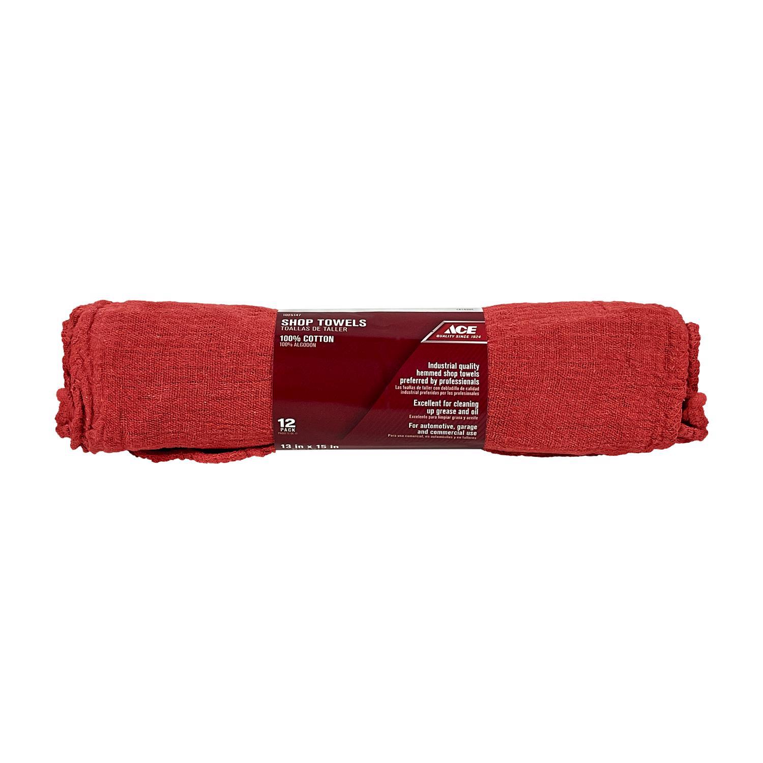 Ace Red Cotton Shop Towels 13 in. W X 15 in. L 12 pk