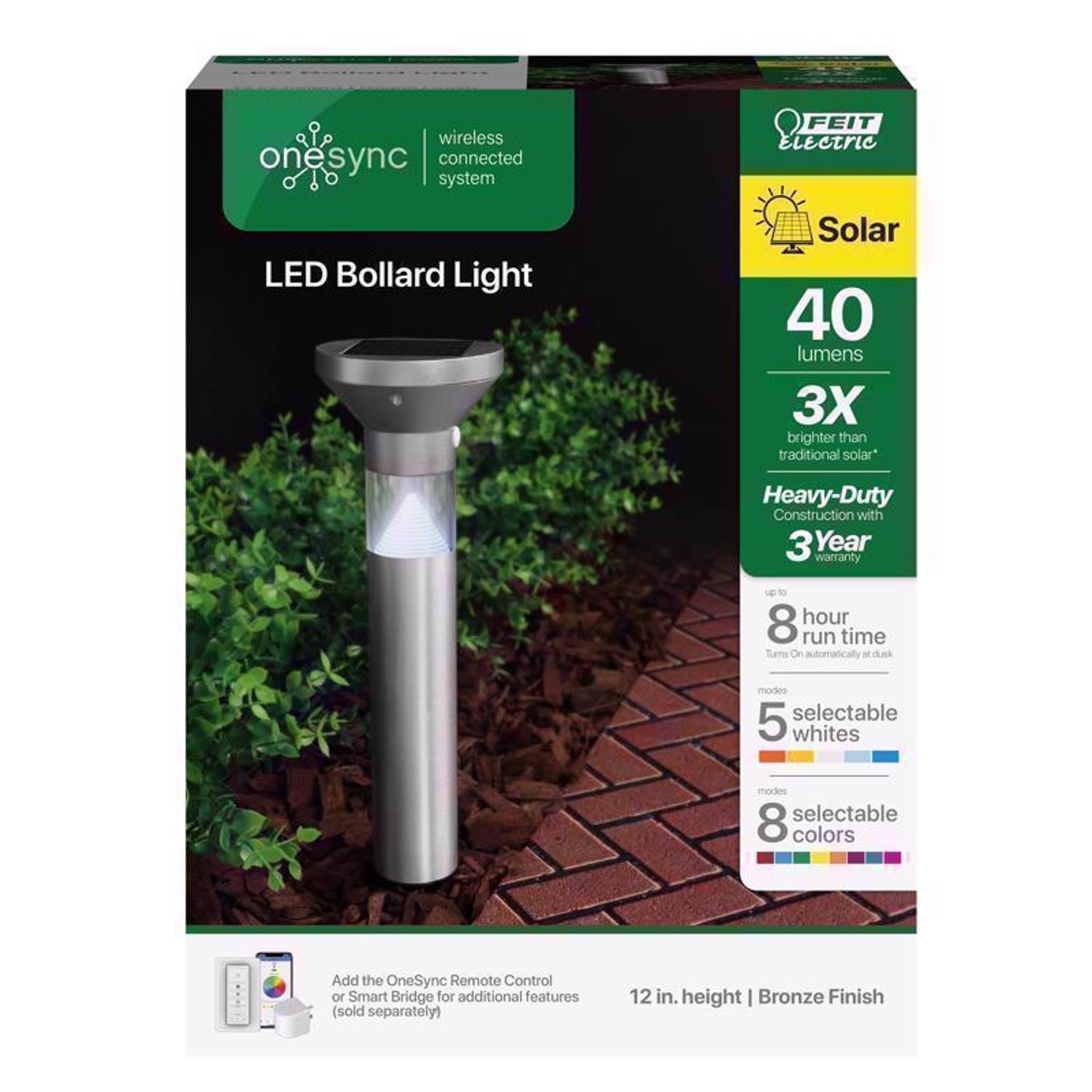Feit OneSync Brushed Nickel Solar Powered 0.4 W LED Bollard Light 1 pk