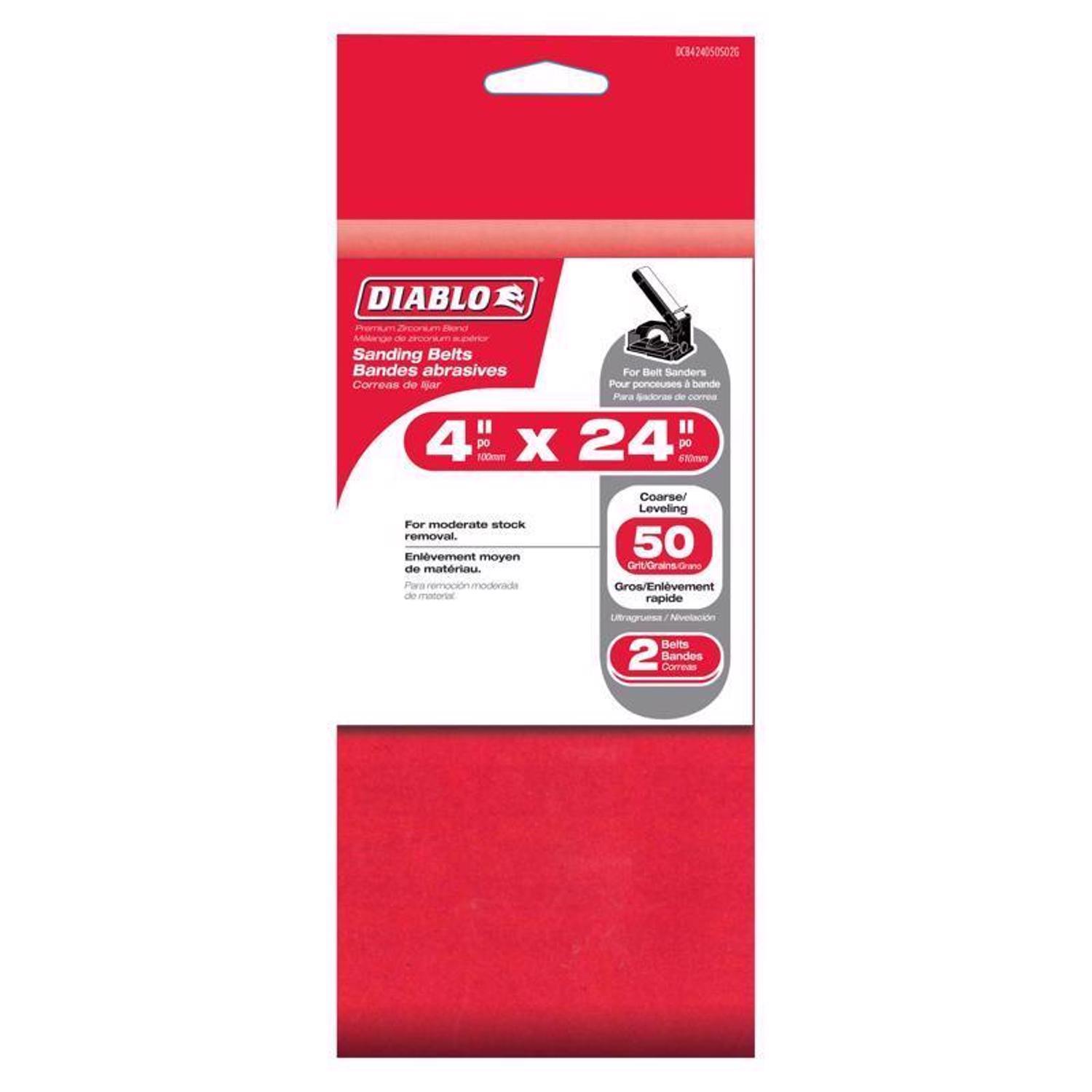 Diablo 24 in. L X 4 in. W Premium Zirconium Blend Sanding Belt 50 Grit Coarse 2 pk