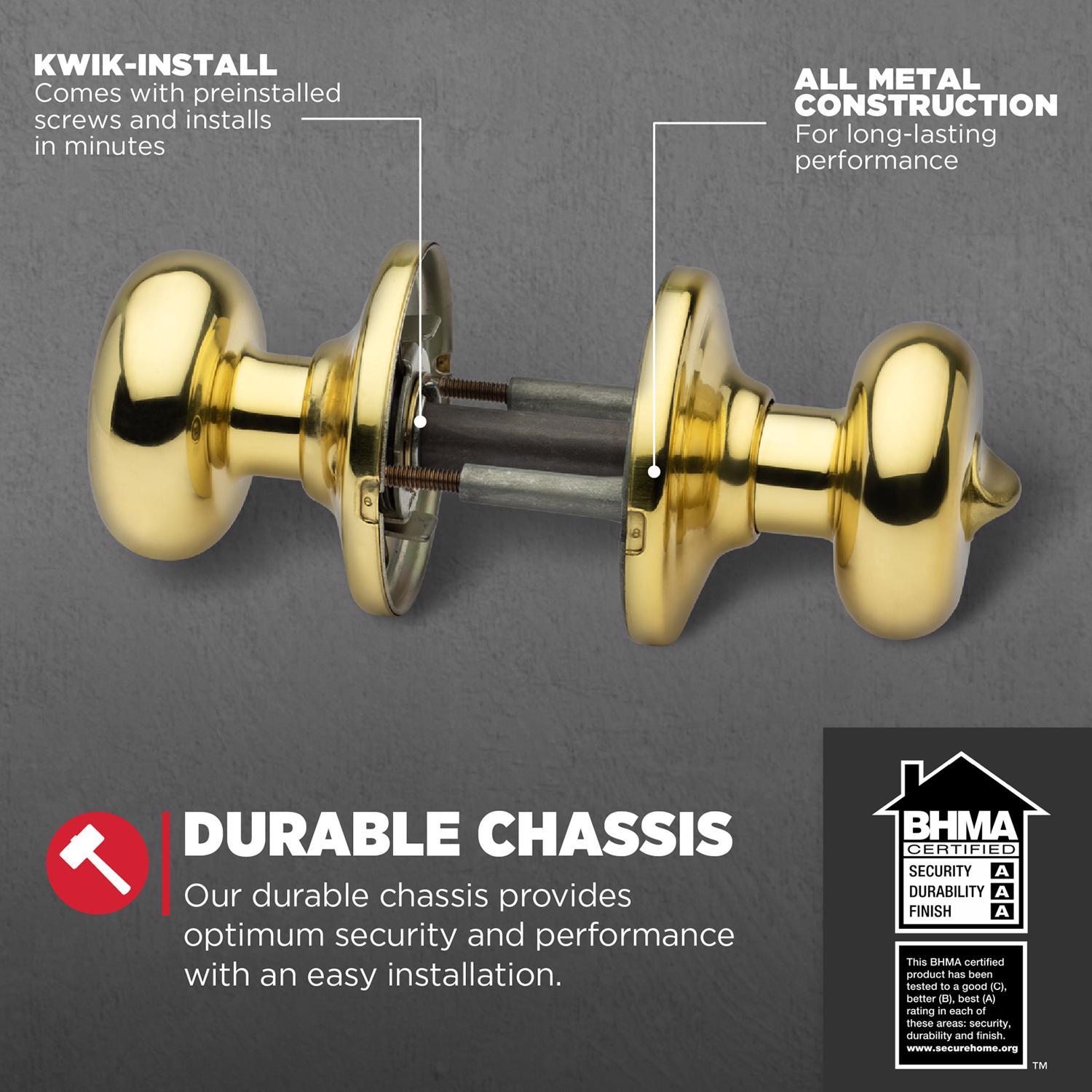 Kwikset Juno Polished Brass Privacy Lockset 1.75 in.