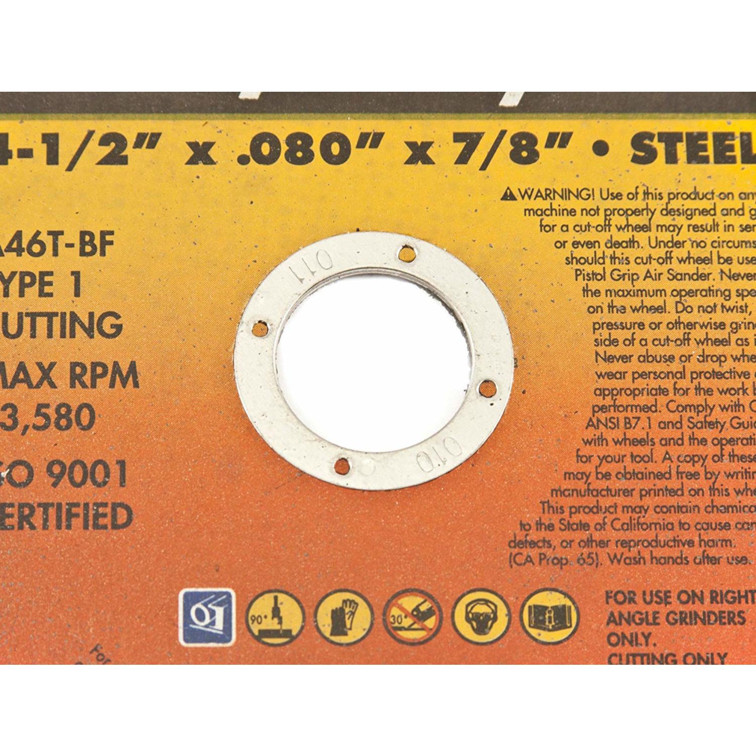 Forney 4-1/2 in. D X 7/8 in. X 0.08 in. thick Aluminum Oxide Metal Cut-Off Wheel 1 pc