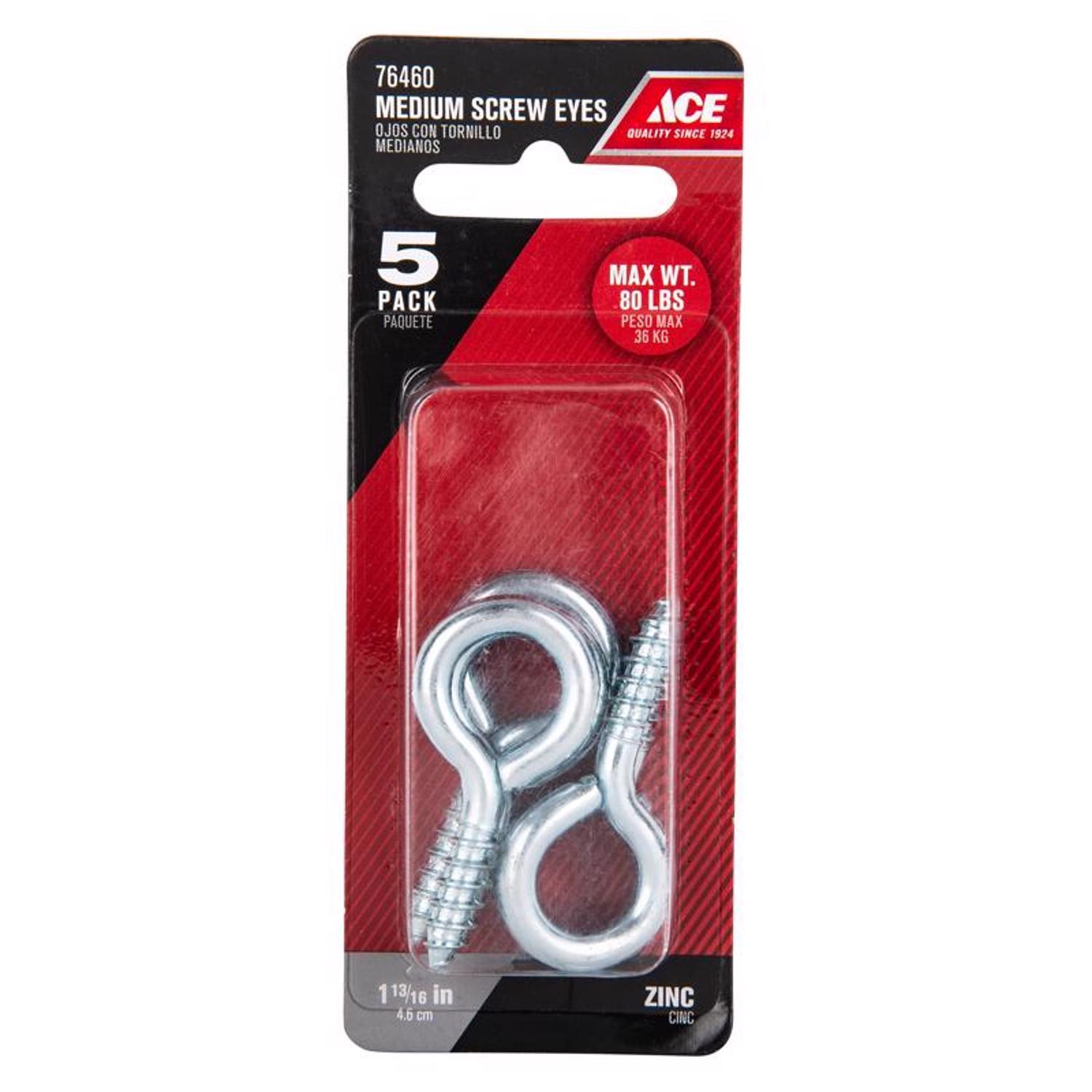 Ace 1/4 in. D X 1-13/16 in. L Zinc-Plated Steel Screw Eye 80 lb. cap. 5 pk