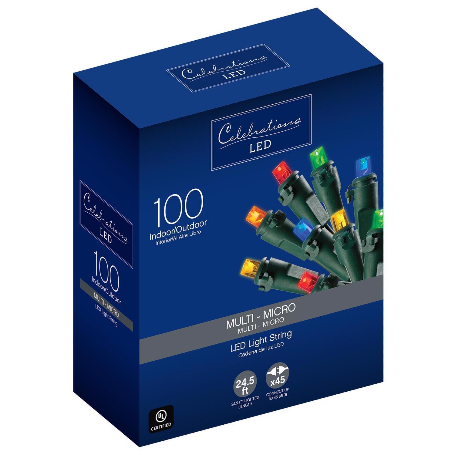 Celebrations Blue LED Micro/5mm Multicolored 100 ct String Christmas Lights 24.5 ft.