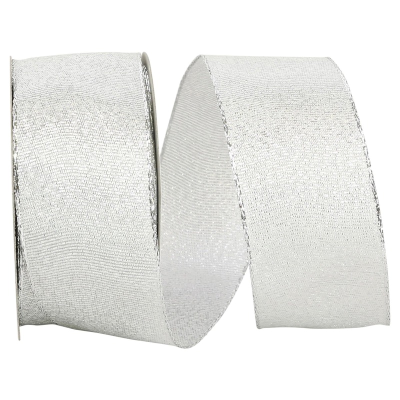 Reliant Ribbon Glimmer Wired Edge Ribbon, Silver, 1-1/2 in., 10 Yards