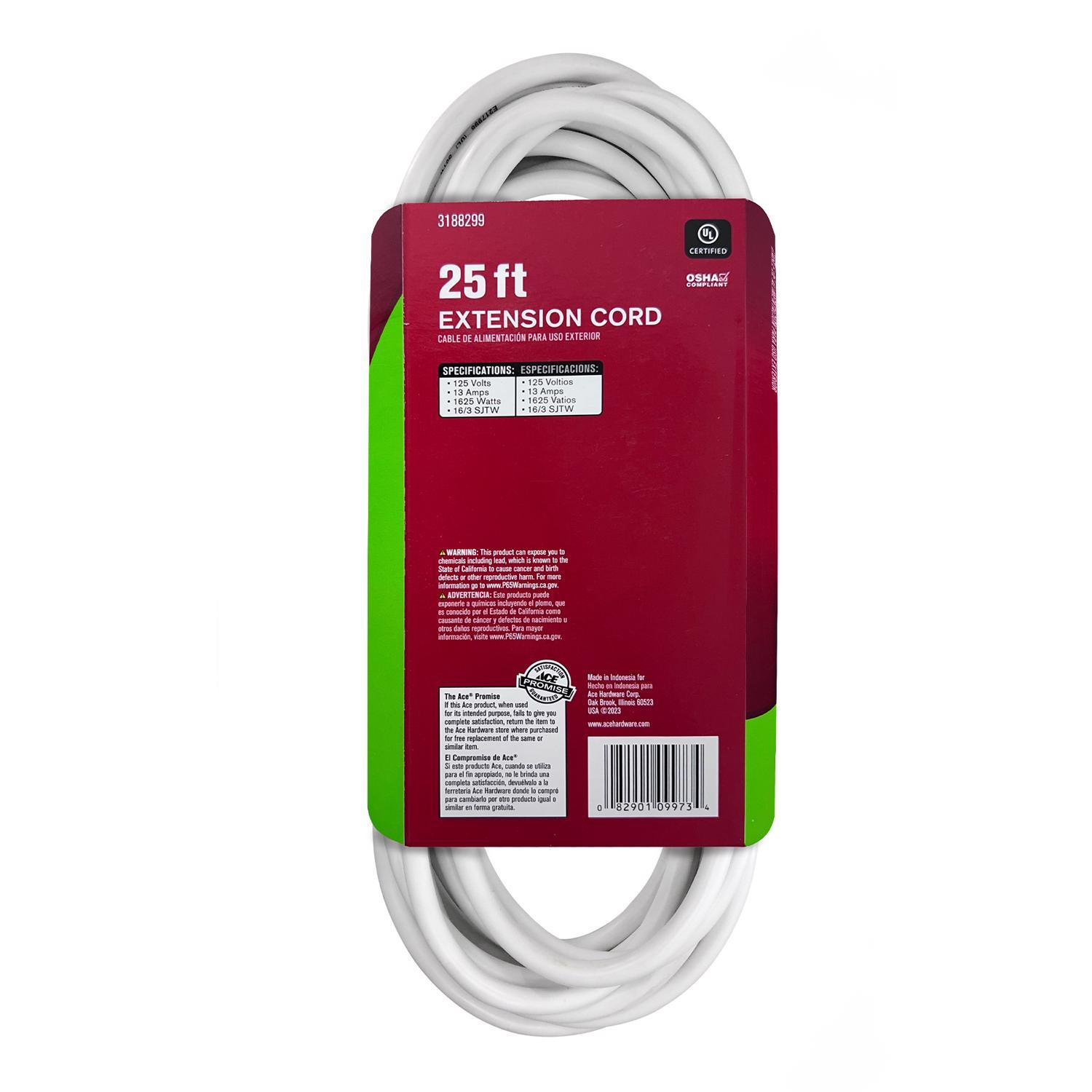 Ace Indoor or Outdoor 25 ft. L White Extension Cord 16/3 SJTW