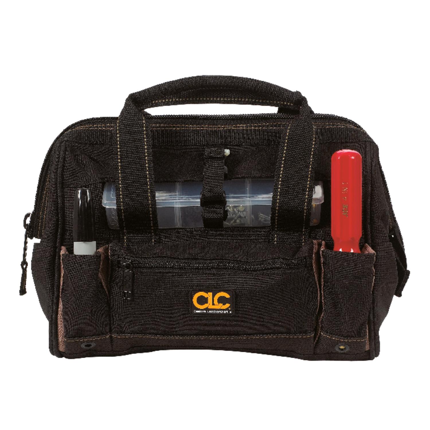CLC 8 in. W X 9 in. H Polyester Tote Bag with Plastic Tray 21 pocket Black/Tan 1 pc
