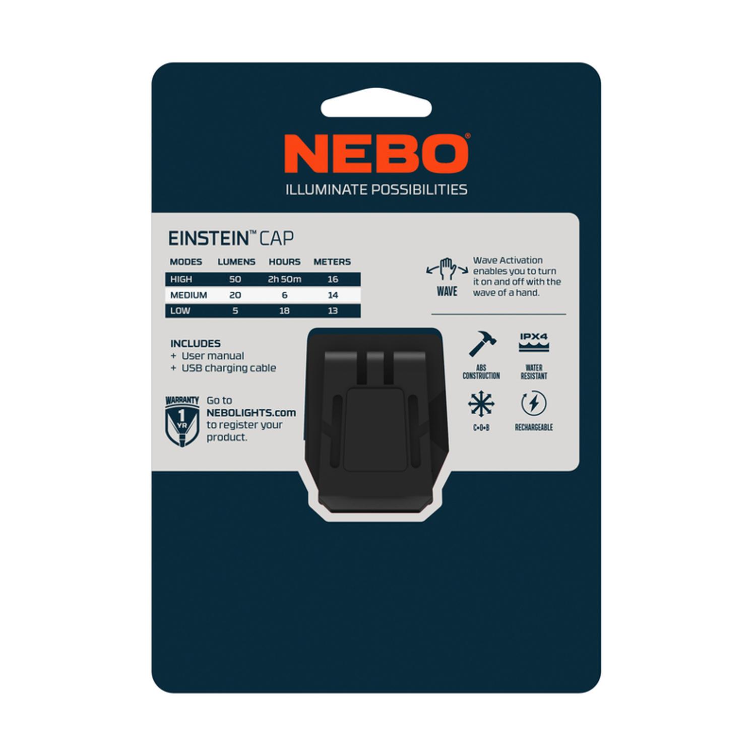NEBO Einstein 50 lm Black LED Rechargeable COB Cap Light