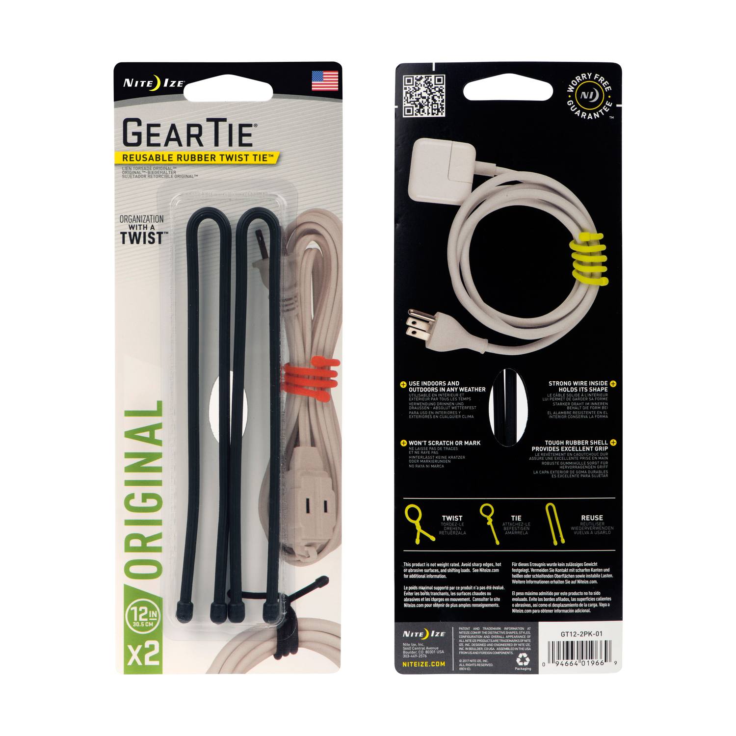 Nite Ize Gear Tie 12 in. L Black Twist Ties 2 pk