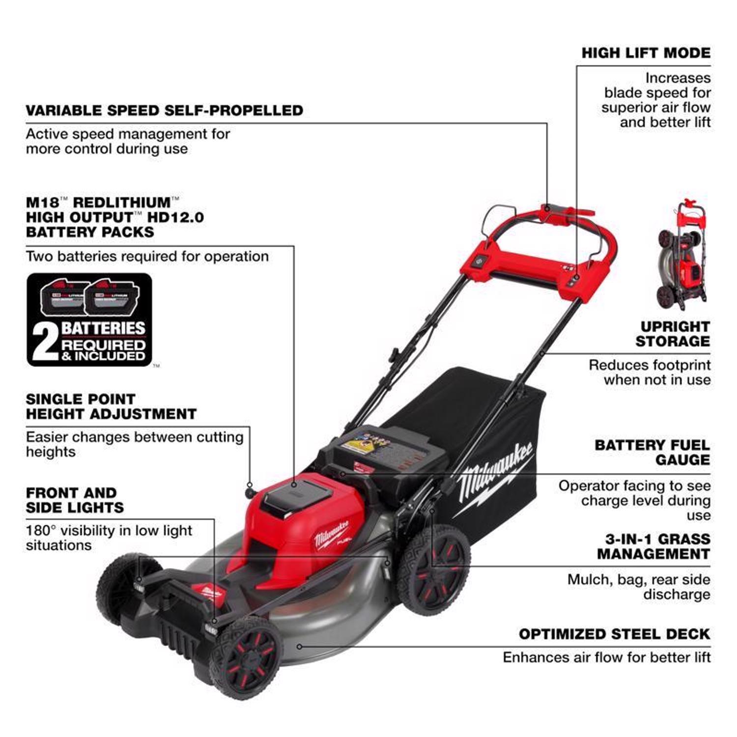 Milwaukee M18 FUEL 2823-22HD 21 in. 18 V Battery Self-Propelled Lawn Mower Kit (Battery & Charger)