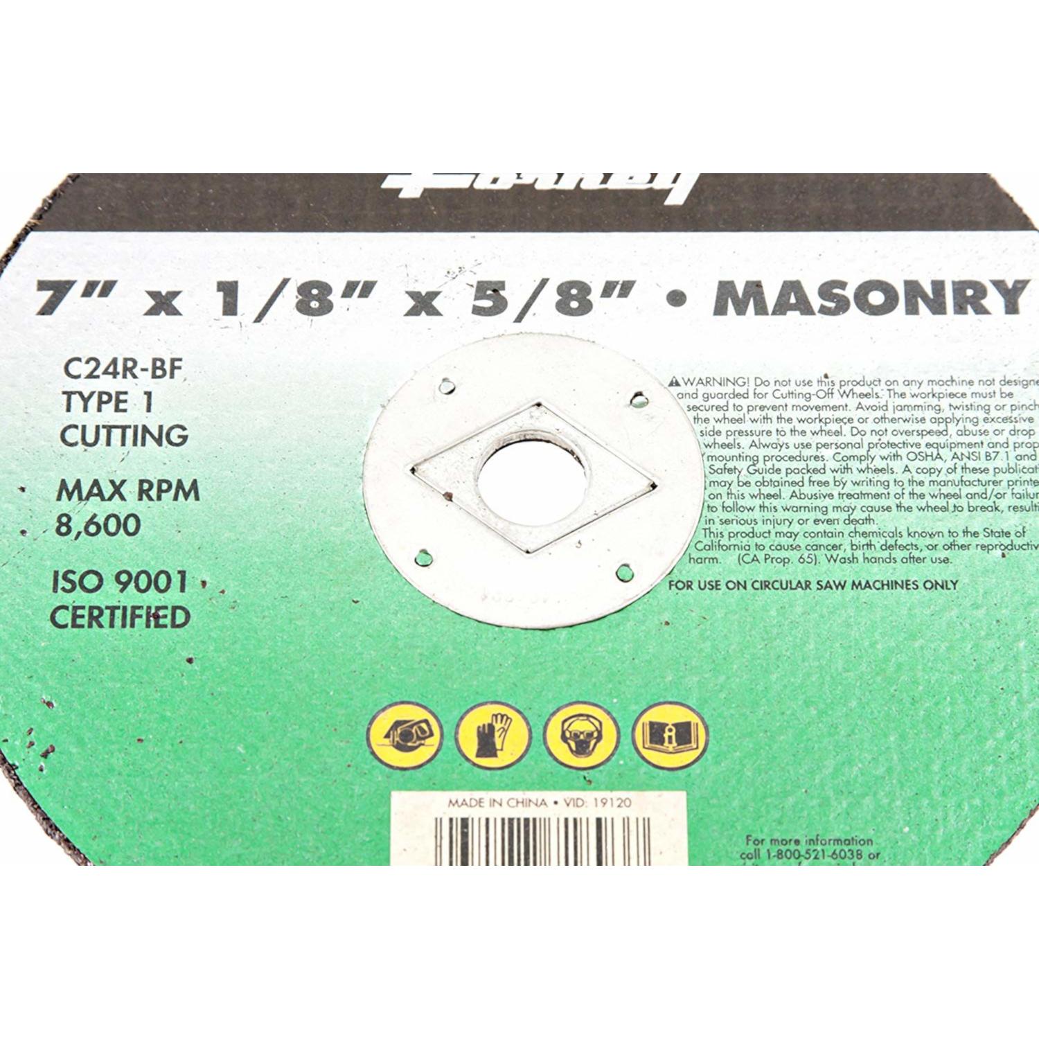 Forney 7 in. D X 5/8 in. X 1/8 in. thick Silicon Carbide Masonry Cutting Wheel 1 pc