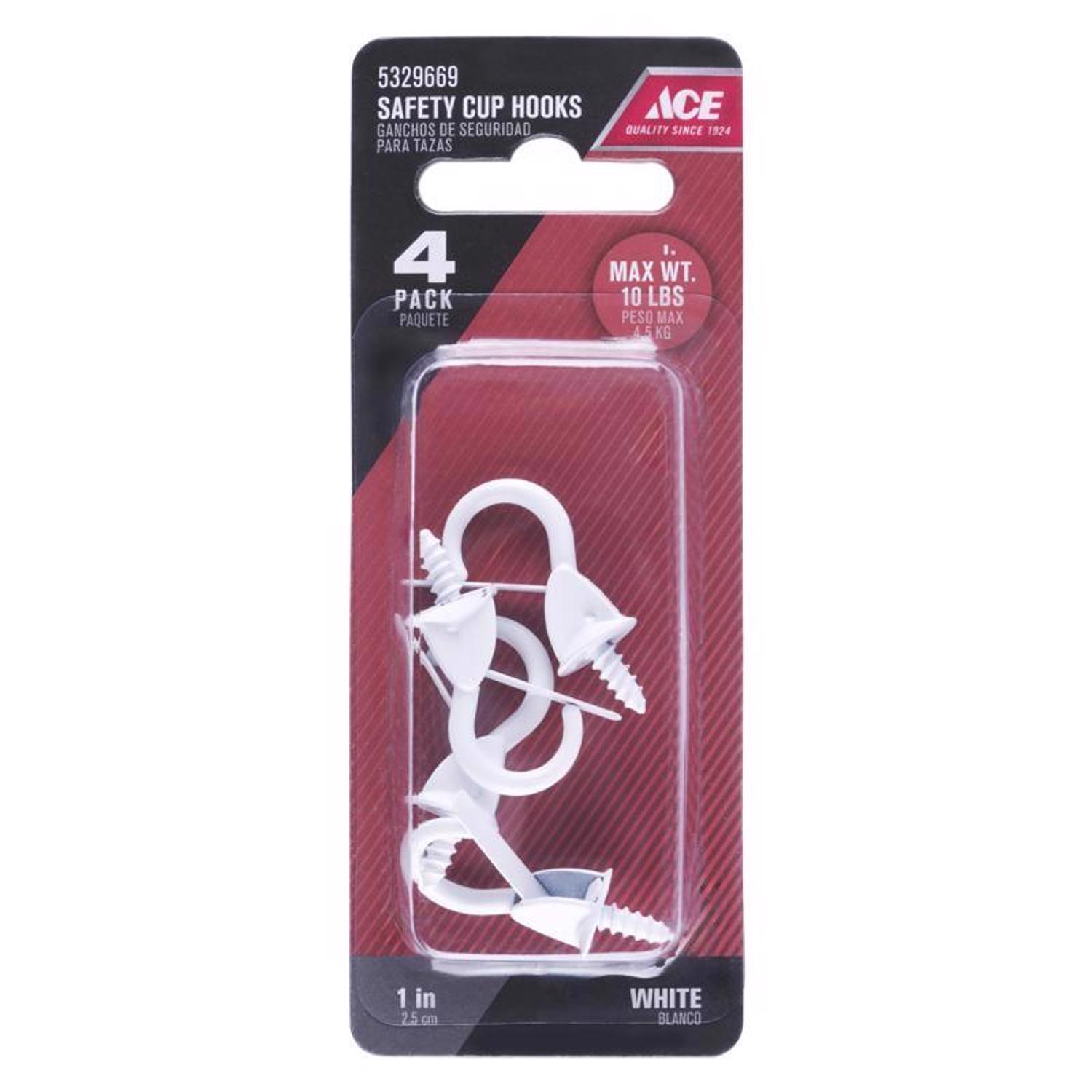 Ace Medium White Steel 1.375 in. L Cup Hook 10 lb 4 pk