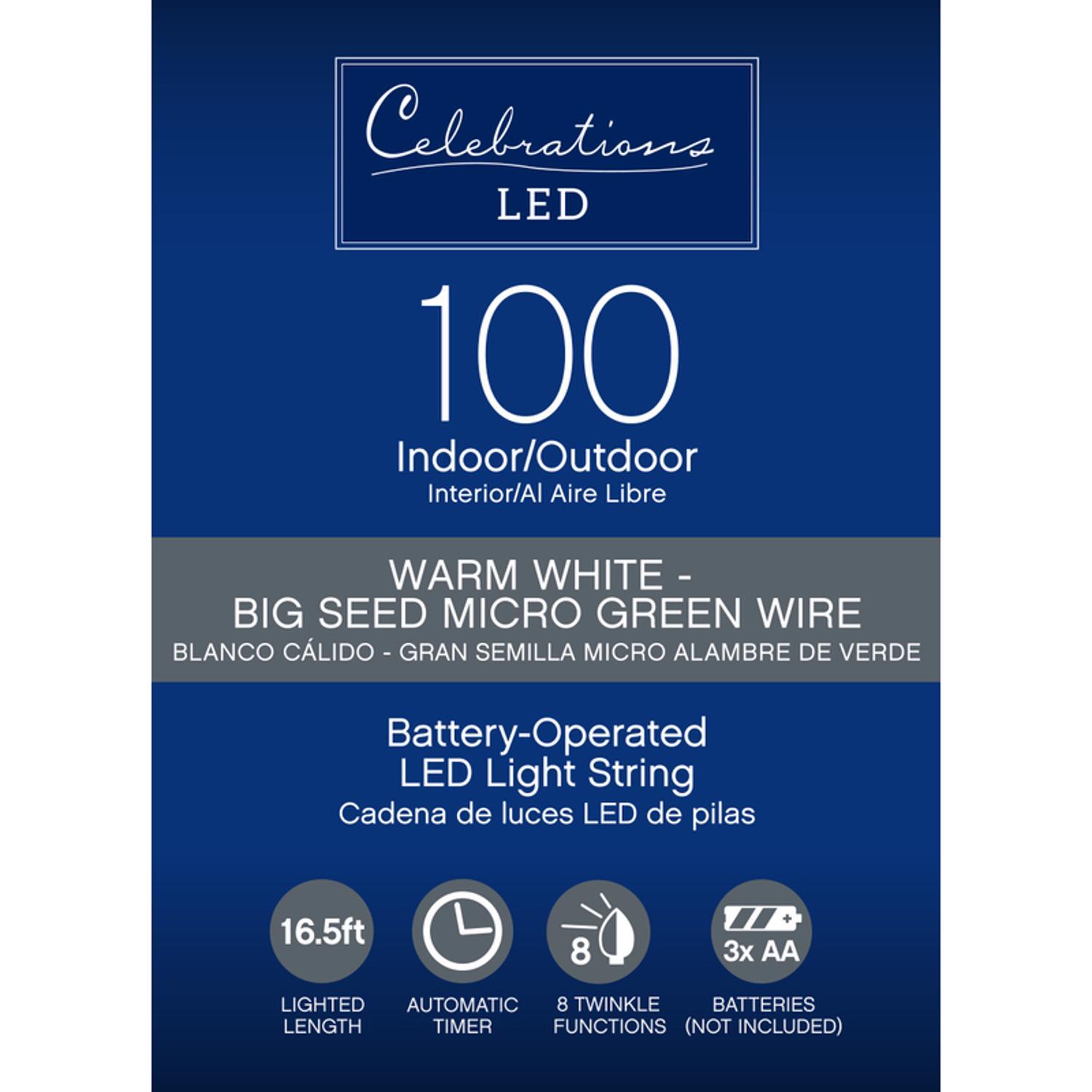 Celebrations LED Micro Dot/Fairy Clear/Warm White 100 ct String Christmas Lights 16.5 ft.
