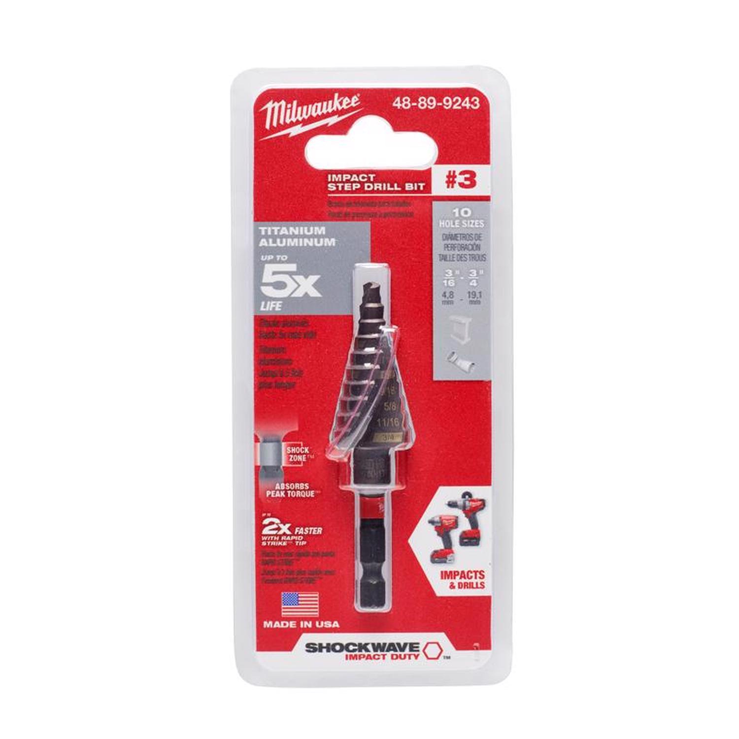 Milwaukee Shockwave 3/16 - 3/4 in. X 3.283 in. L High Speed Steel Impact Step Drill Bit Quick-Change