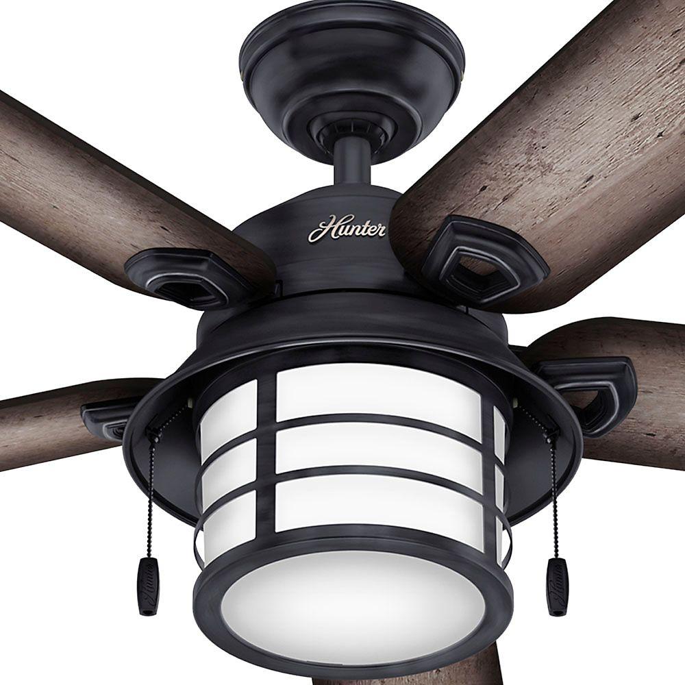 Hunter Key Biscayne 54" Indoor/Outdoor Weathered Zinc Gray Ceiling Fan with Light Kit