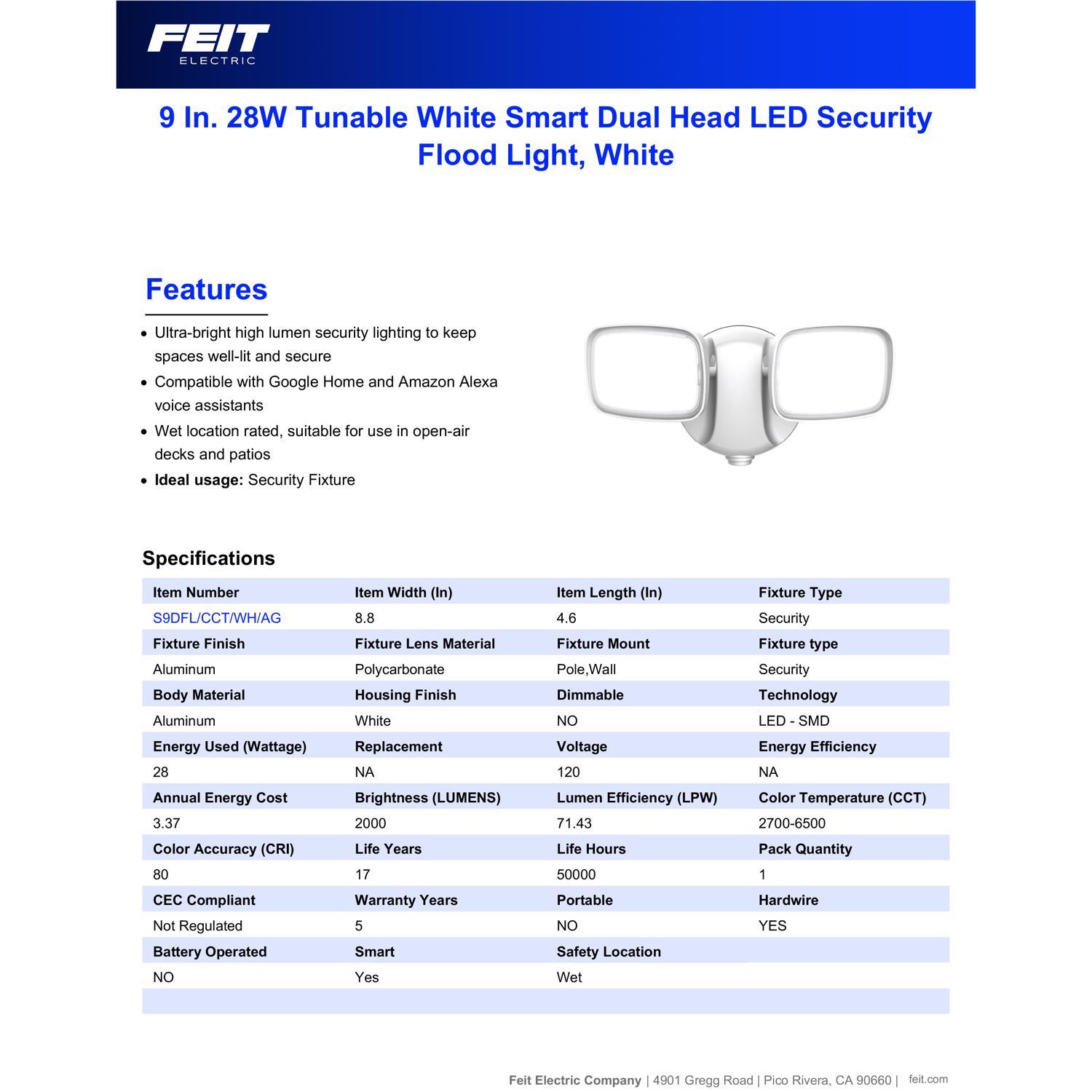 Feit Smart Home Switch Hardwired LED White Smart-Enabled Security Floodlight