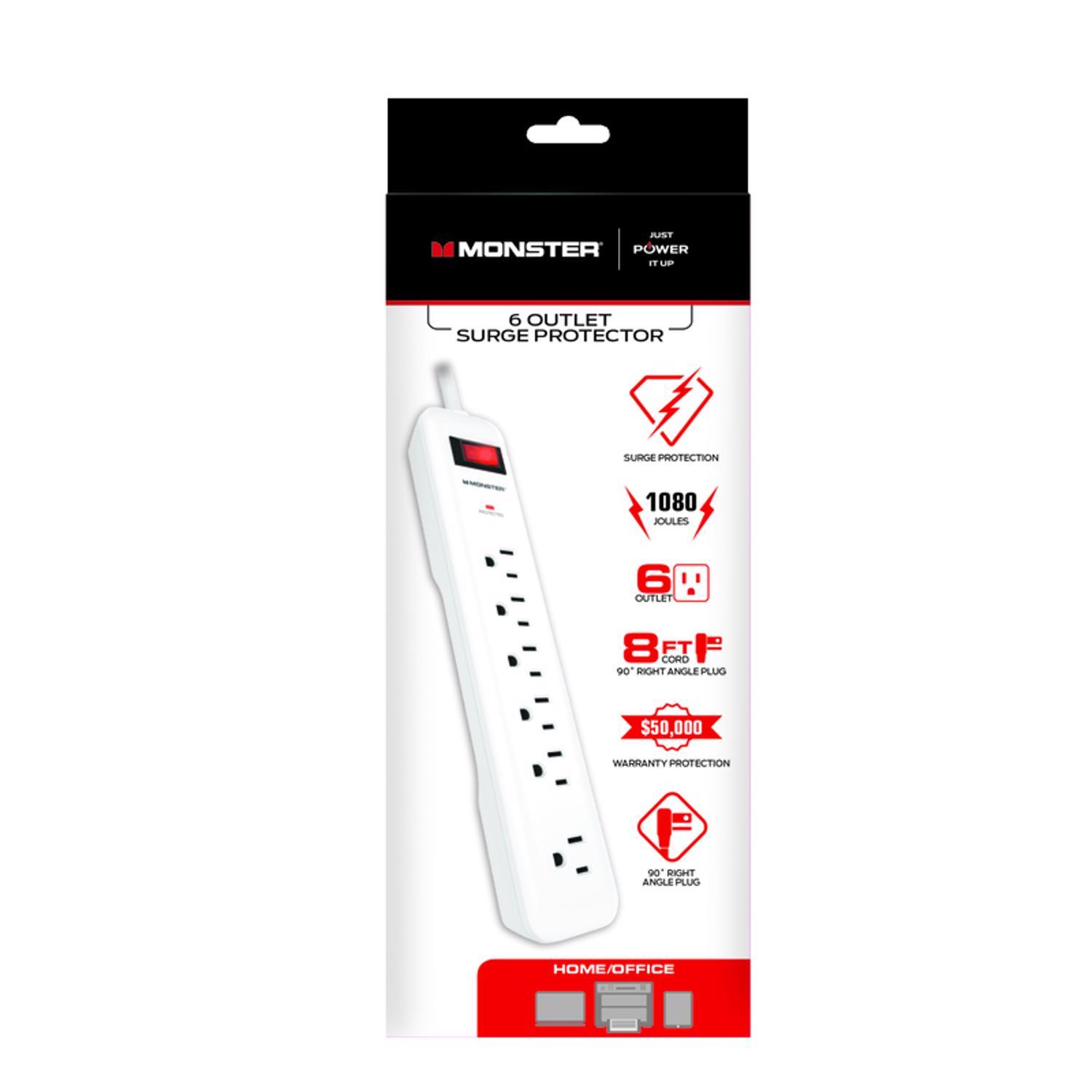 Monster Just Power It Up 8 ft. L 6 outlets Surge Protector White 1080 J