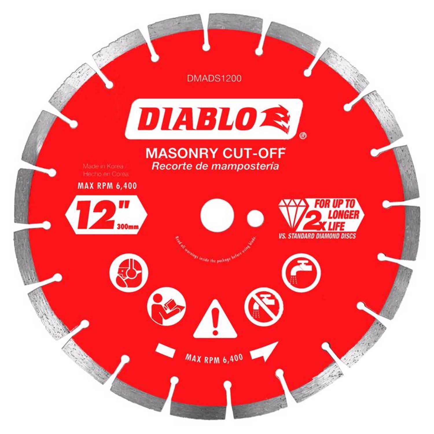 Diablo 12 in. D X 1 in. X.110 in. thick Diamond Segmented Masonry Cut-Off Disc