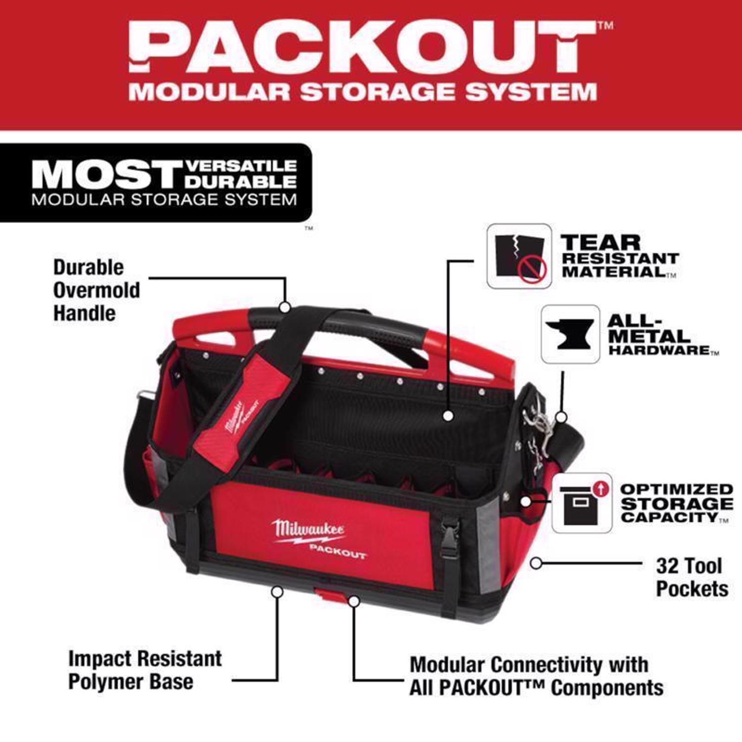Milwaukee Packout Ballistic Polyester 20" Tool Tote 32 pocket Black/Red 1 pc
