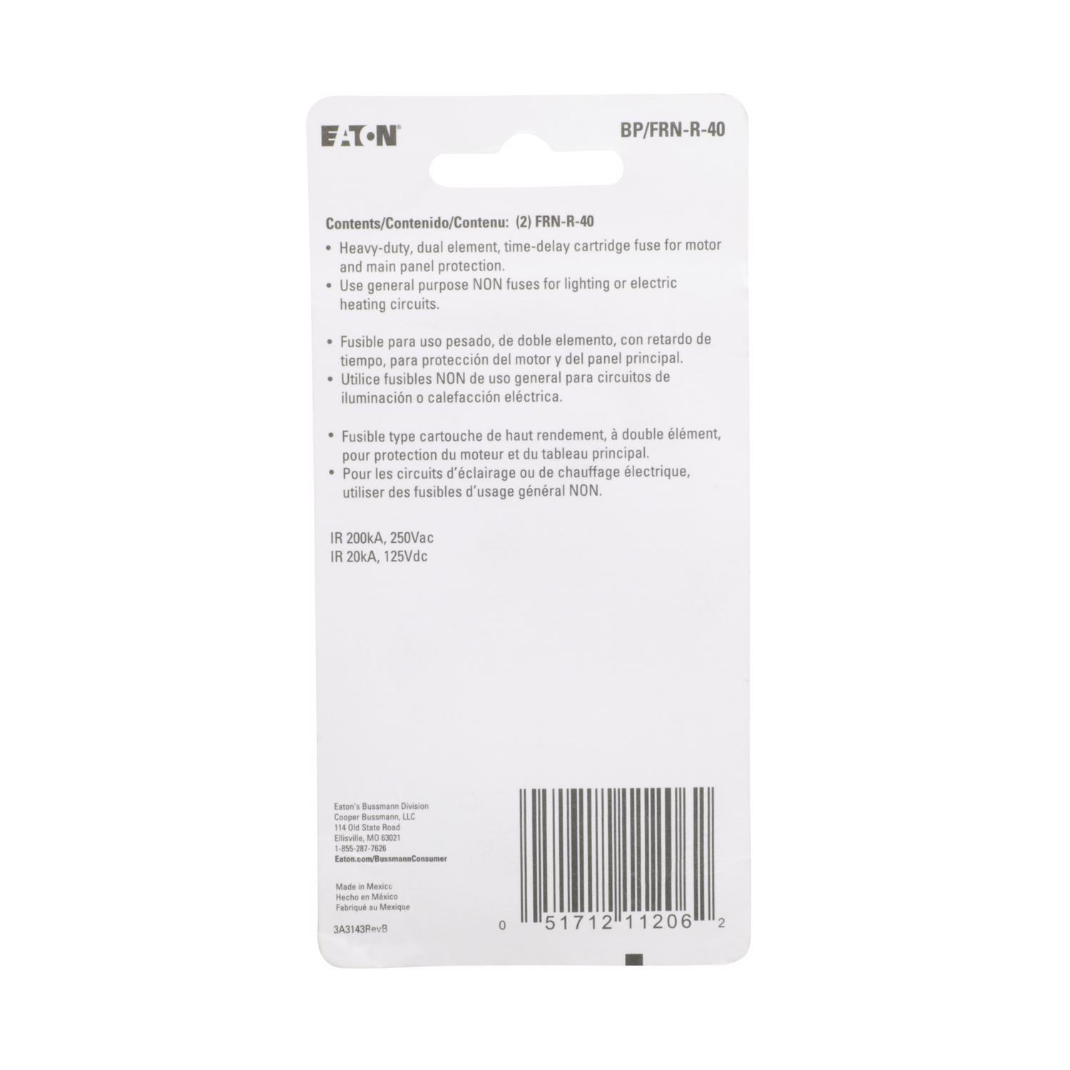 Bussmann 40 amps Dual Element Time Delay Fuse 2 pk