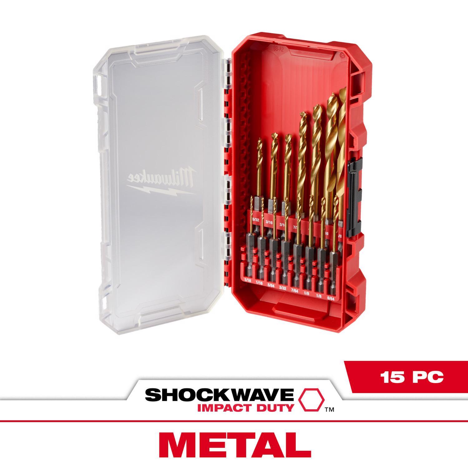 Milwaukee Shockwave Steel Impact Rated Drill Bit Set Hex Shank 15 pc