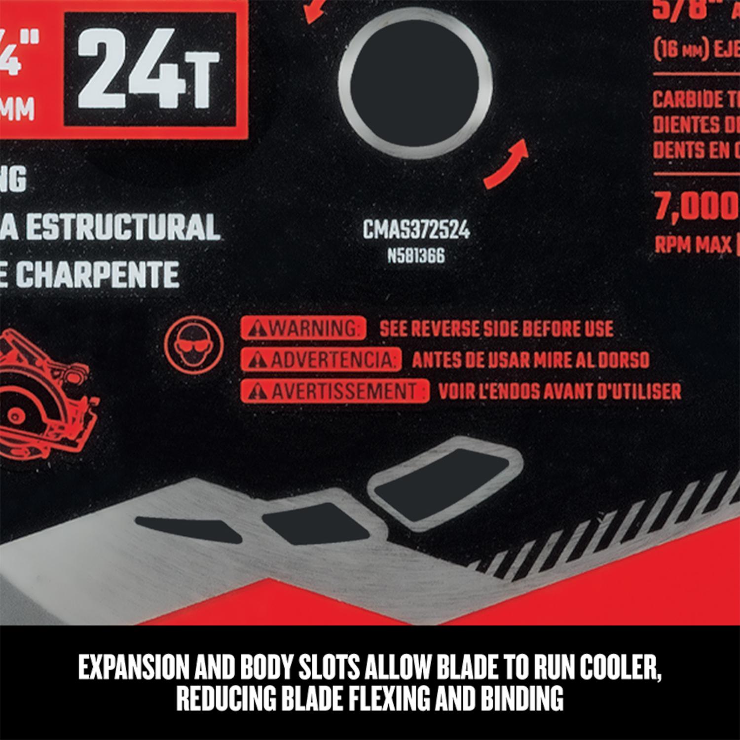CRAFTSMAN 7-1/4 in. D X 5/8 in. High Performance Carbide Circular Saw Blade 24 teeth 1 pk