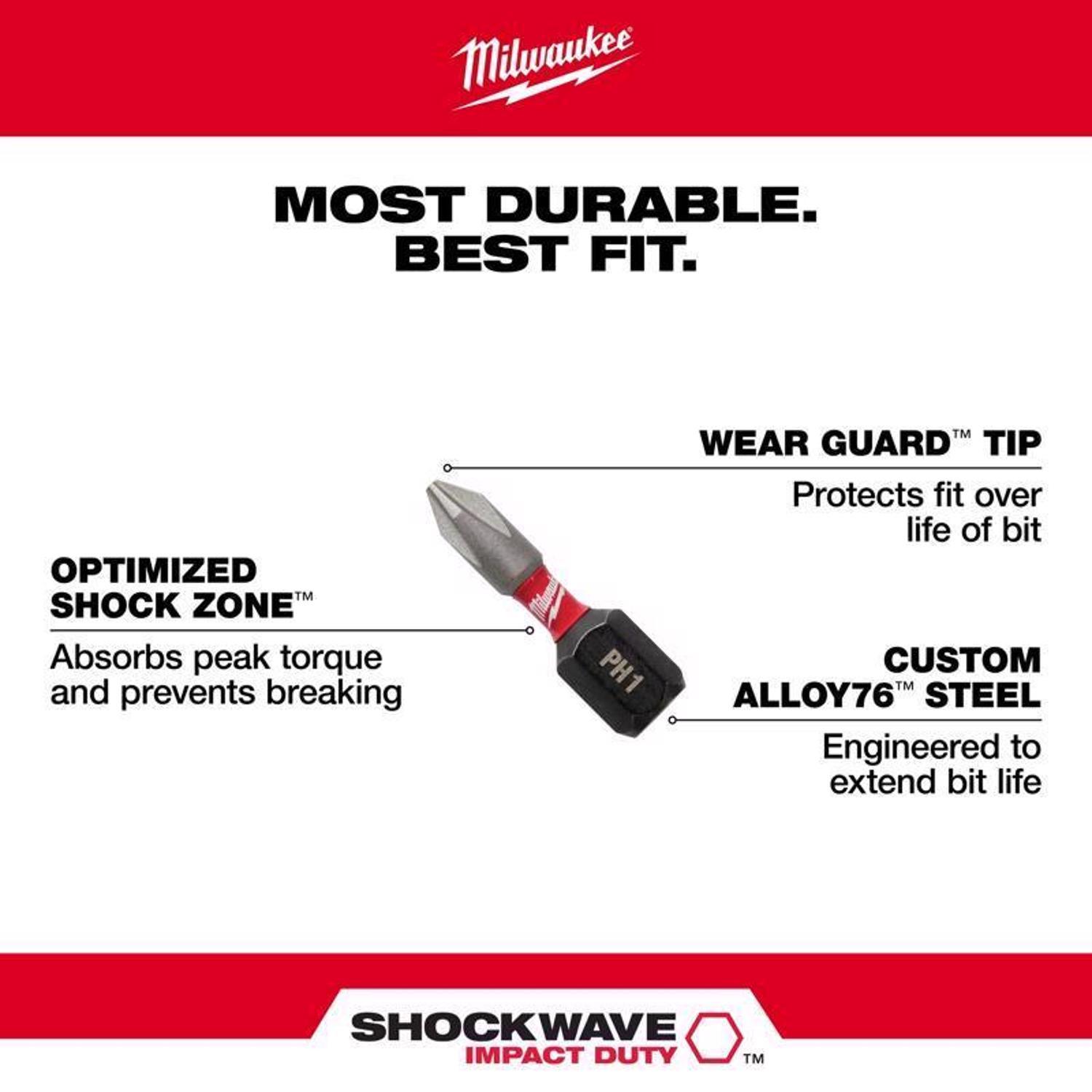 Milwaukee Shockwave Square #1 X 1 in. L Screwdriver Bit Steel 2 pk