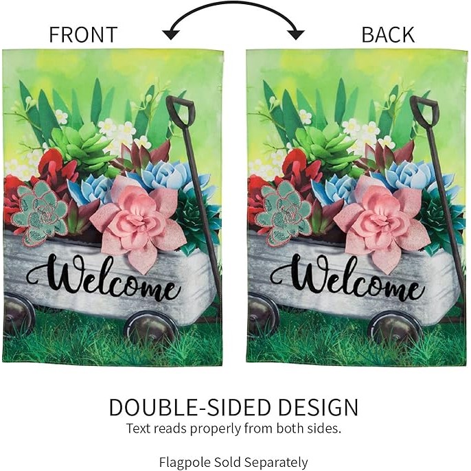 Evergreen Flag Galvanized Wagon and Succulents Linen Garden Flag - 12.5 in. x 18 in.