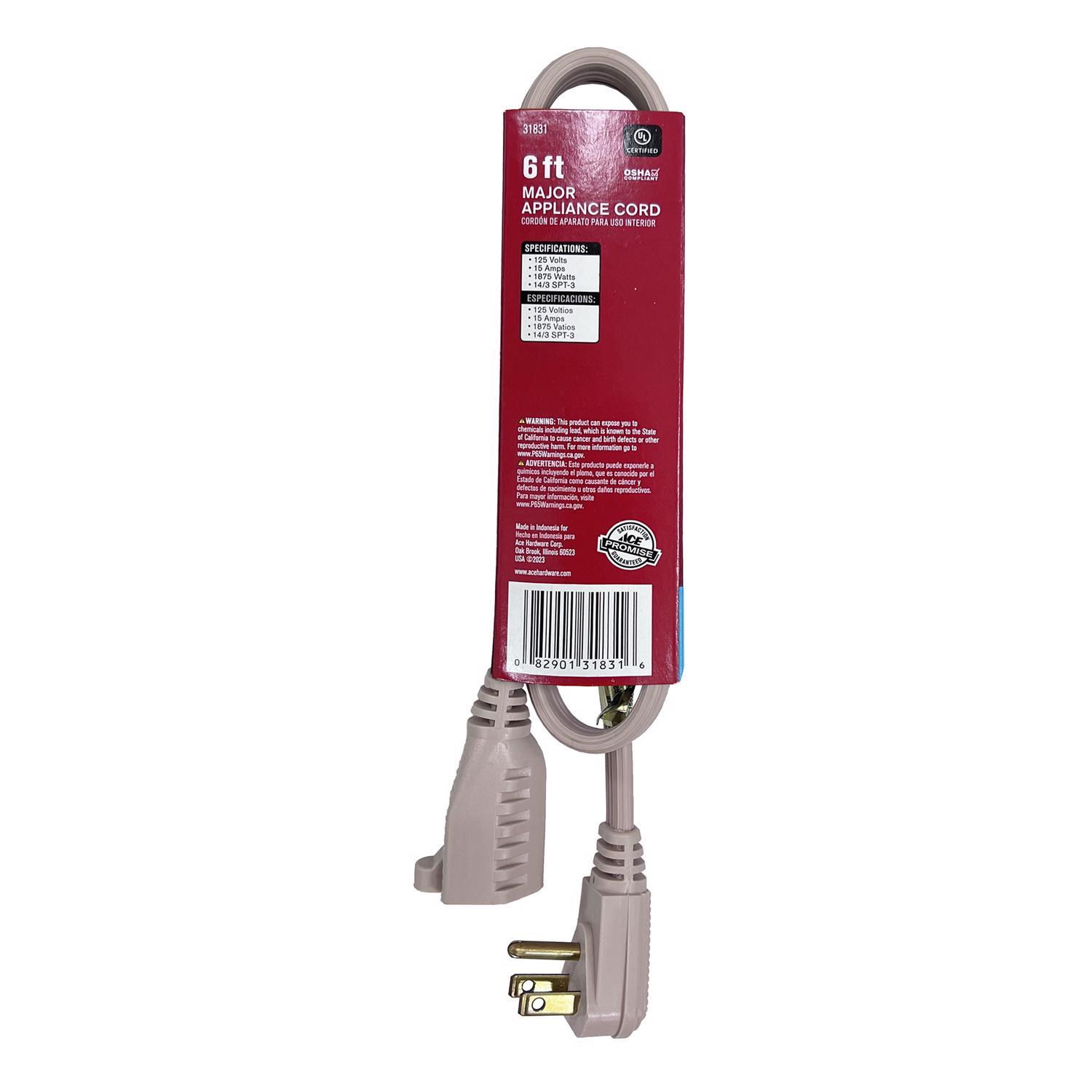 Ace 14/3 SPT-3 125 V 6 ft. L Appliance Cord