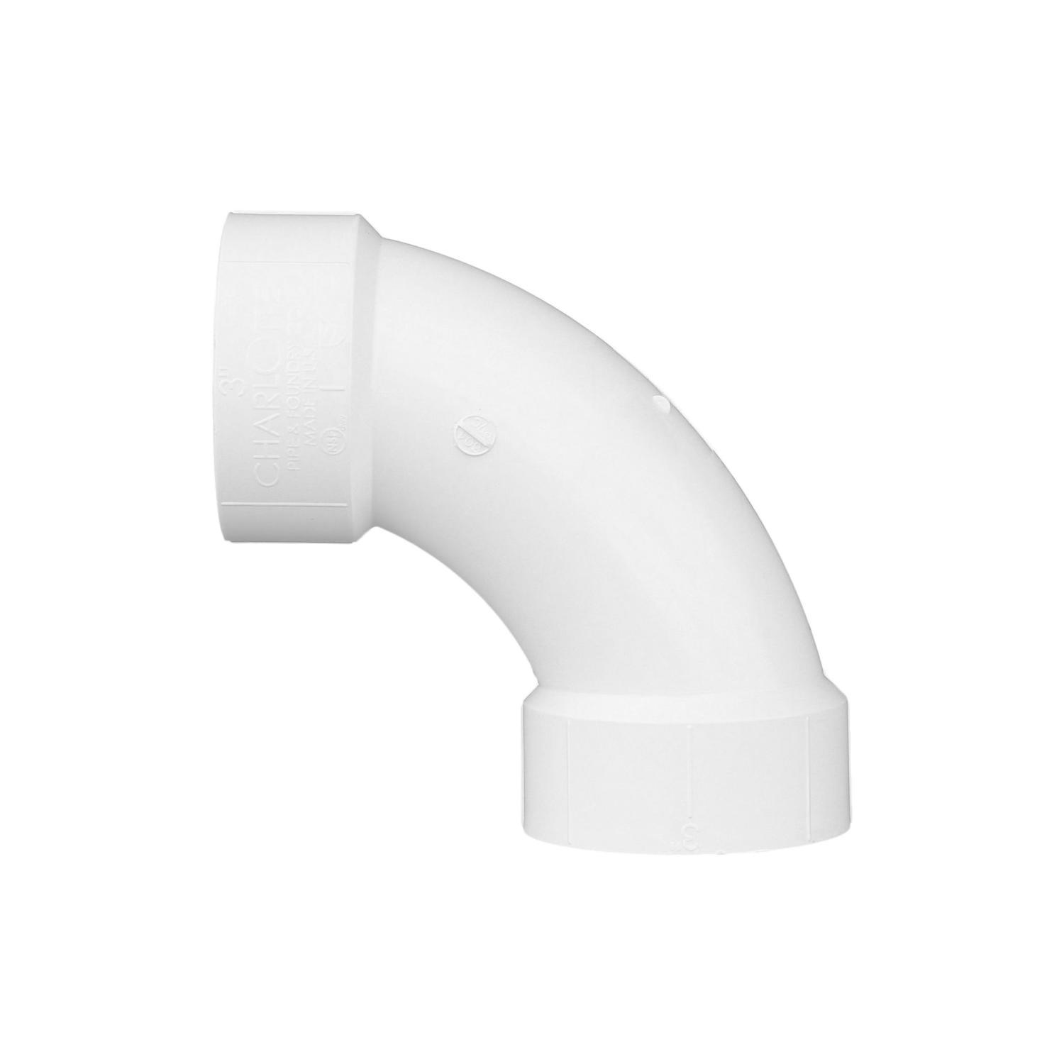 Charlotte Pipe Schedule 40 3 in. Hub X 3 in. D Hub PVC Long Sweep Elbow 1 pk