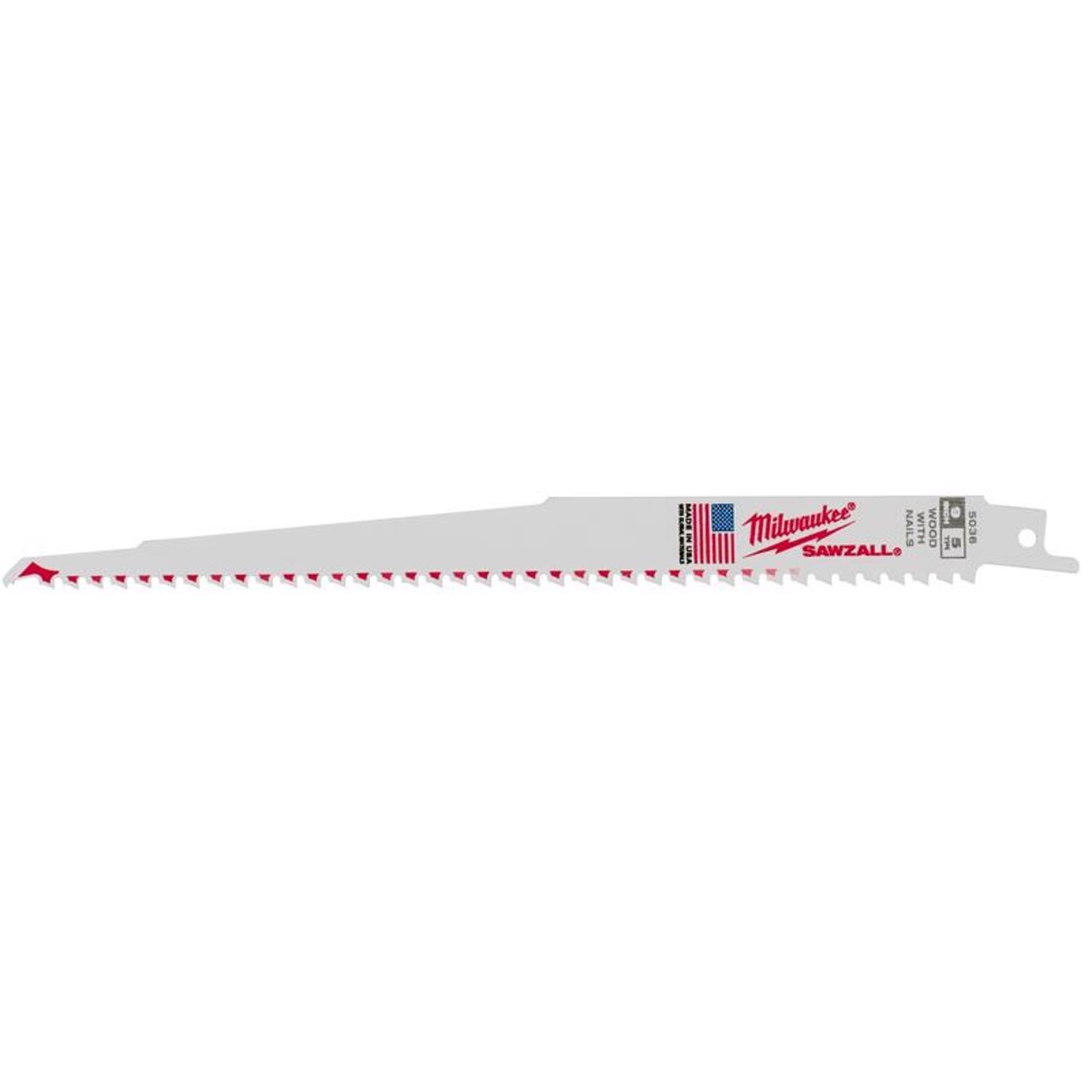 Milwaukee Sawzall 9 in. Bi-Metal Thin Kerf Reciprocating Saw Blade 5 TPI 5 pk