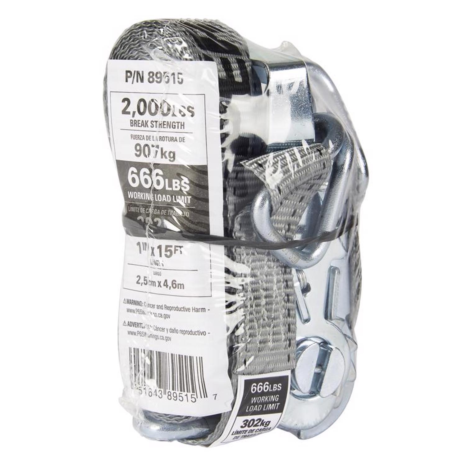Keeper 1 in. W X 15 ft. L Gray Tie Down w/Ratchet 666 lb 1 pk
