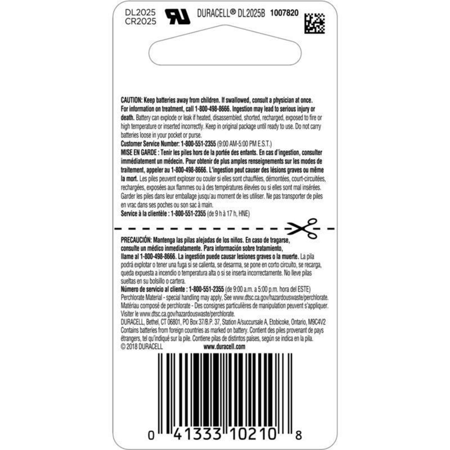 Duracell Lithium Coin 2025 3 V 165 mAh Security and Electronic Battery 1 pk