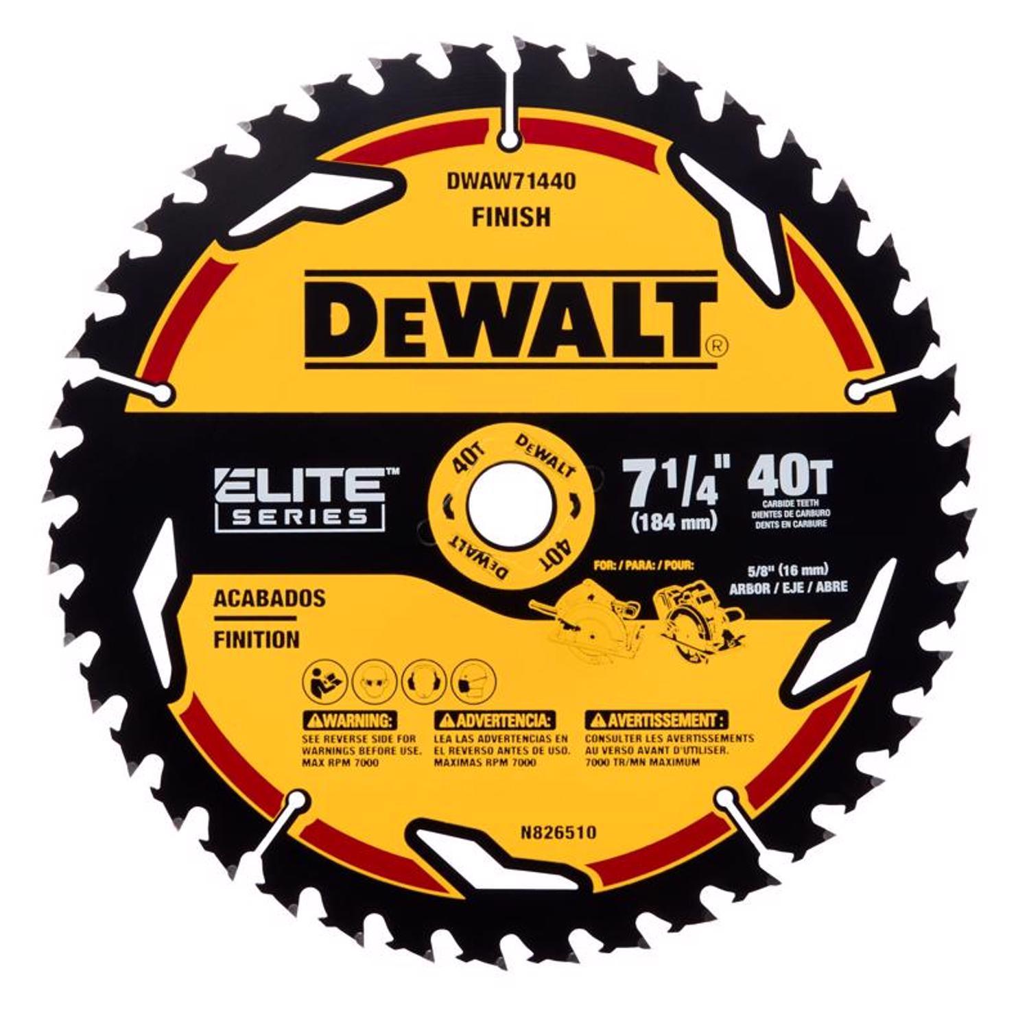 DEWALT Elite Series 7-1/4 in. D X 5/8 in. Carbide Circular Saw Blade 40 teeth 1 pk