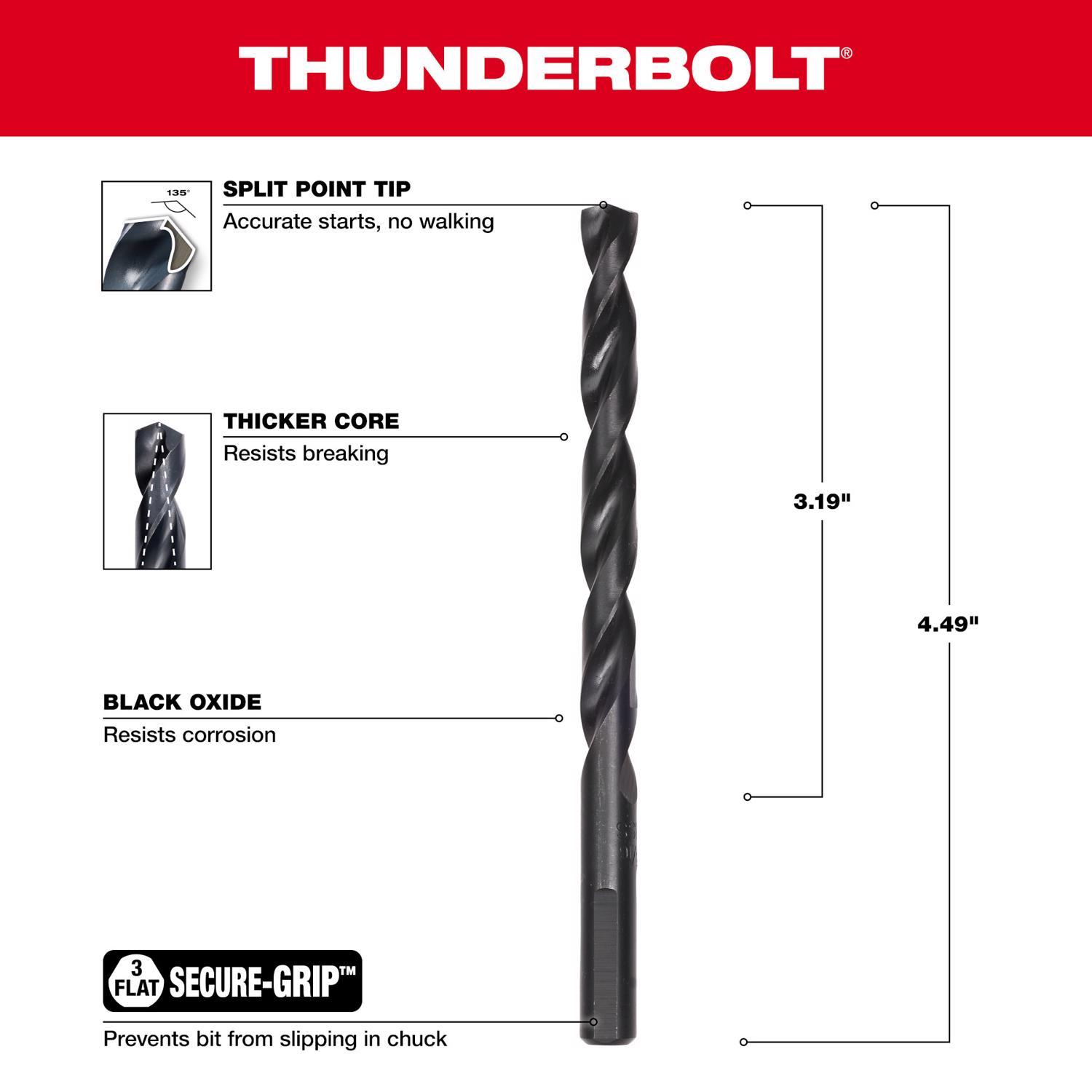 Milwaukee Thunderbolt 5/16 in. X 4-1/2 in. L Black Oxide Drill Bit 3-Flat Shank 1 pc