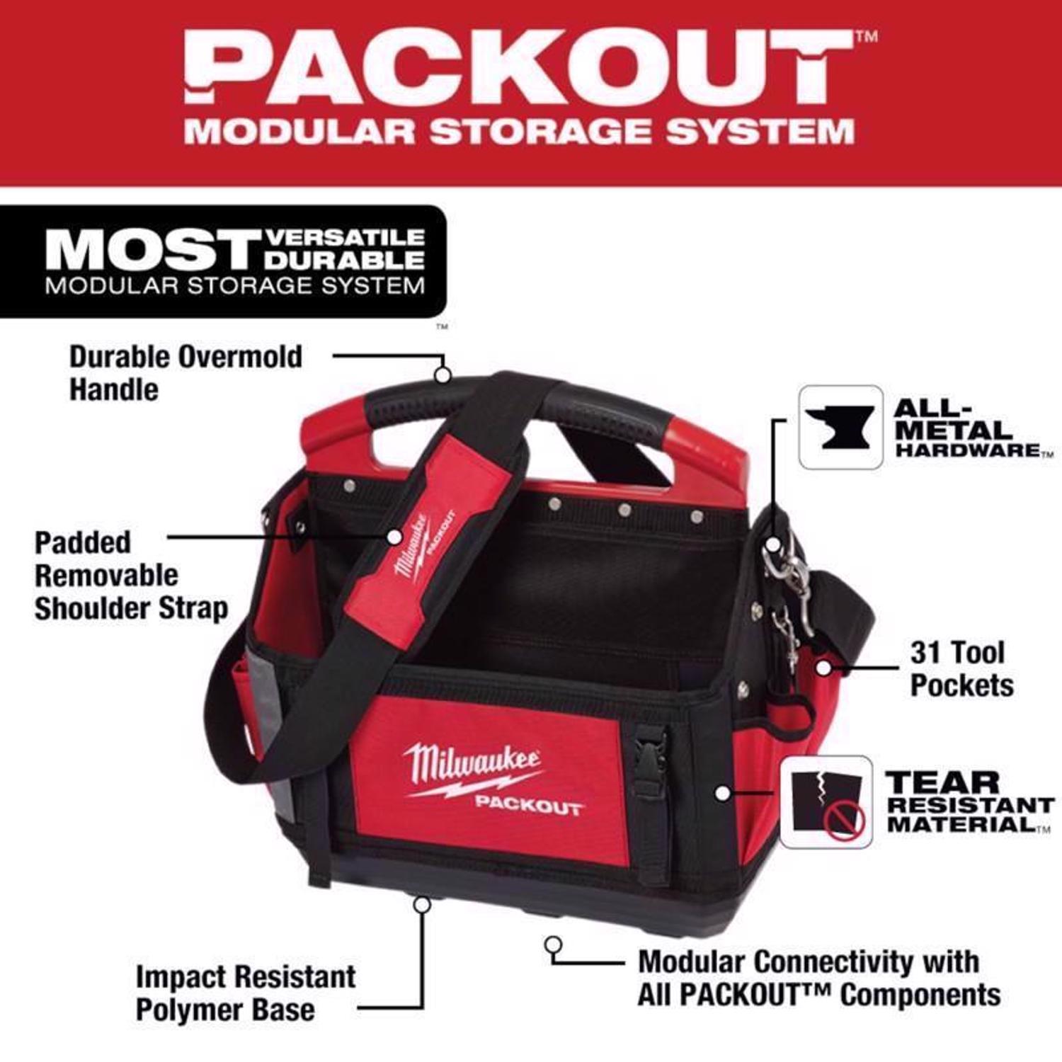 Milwaukee Packout Ballistic Polyester 15" Tool Tote 31 pocket Black/Red 1 pc