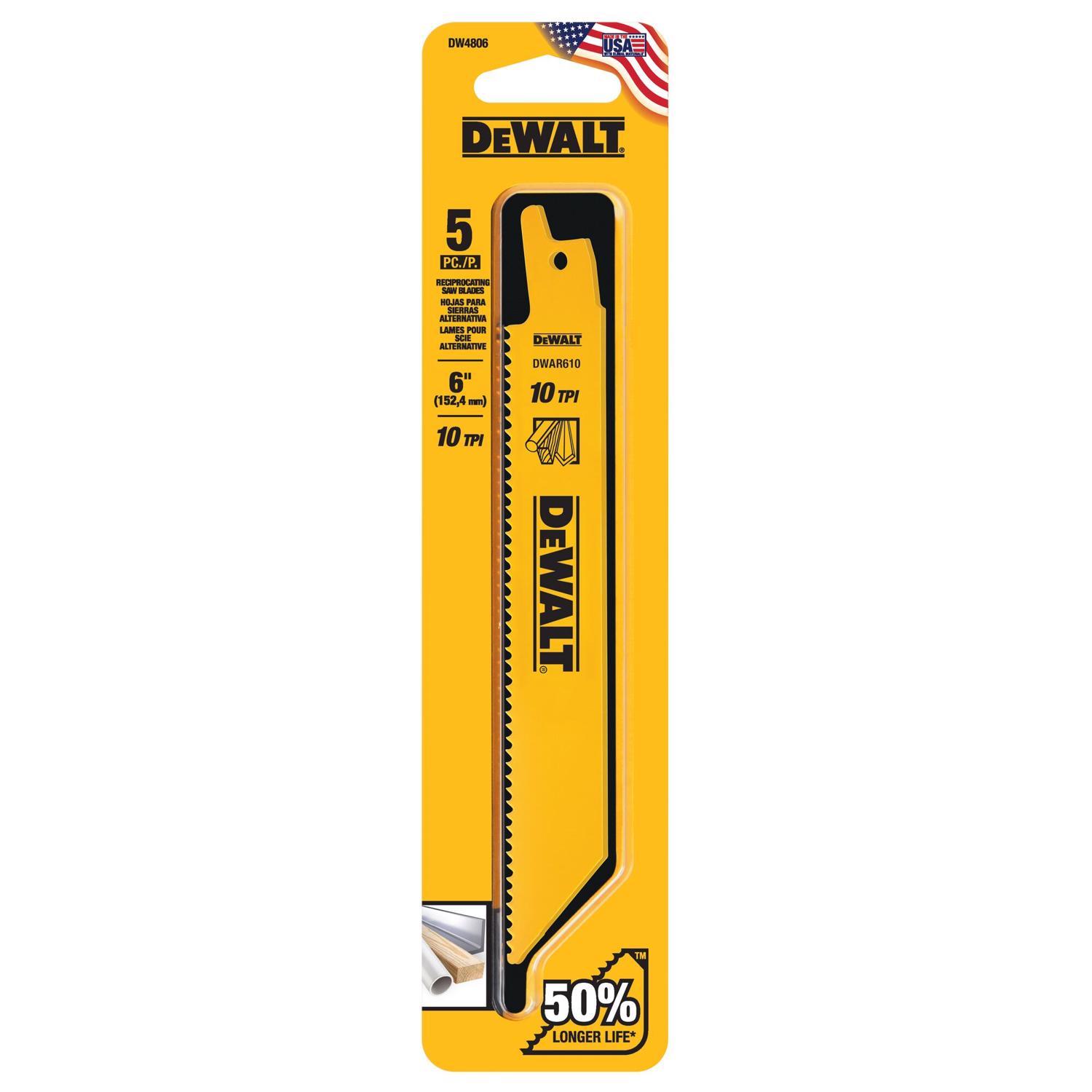 DEWALT 6 in. Bi-Metal Reciprocating Saw Blade 10 TPI 5 pk