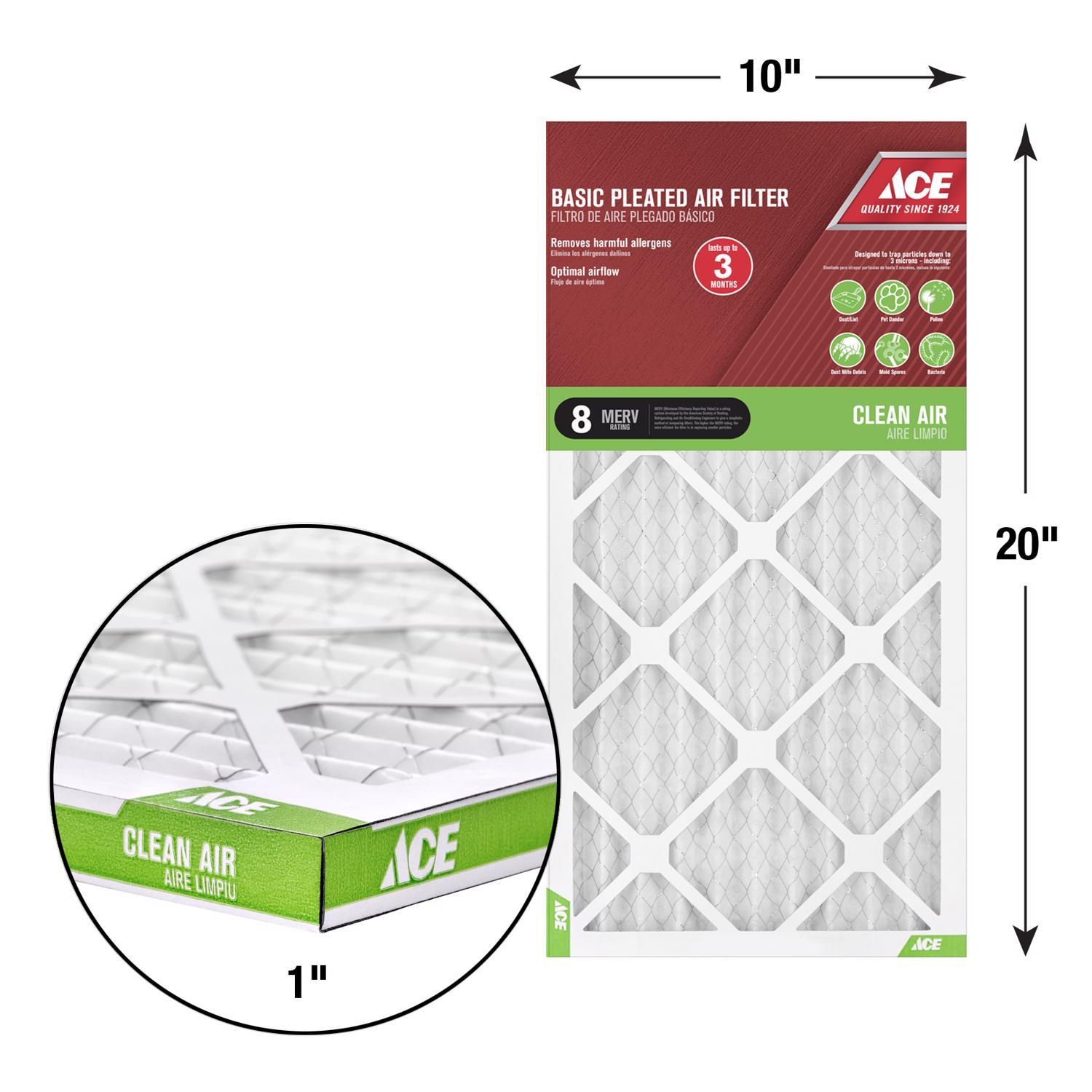 Ace 10 in. W X 20 in. H X 1 in. Synthetic 8 MERV Pleated Air Filter 1 pk