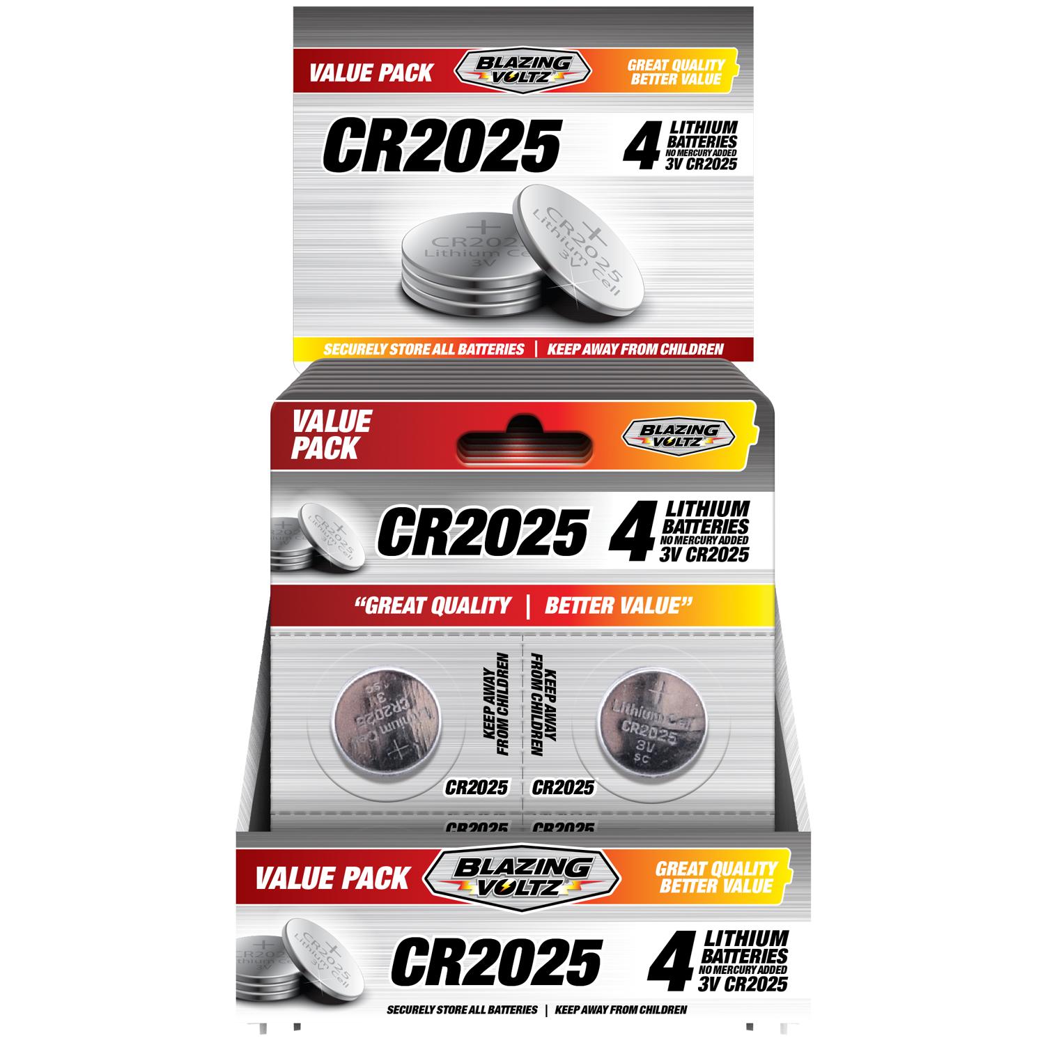 Blazing Voltz Lithium CR2025 3 V Button Cell Battery 4 pk