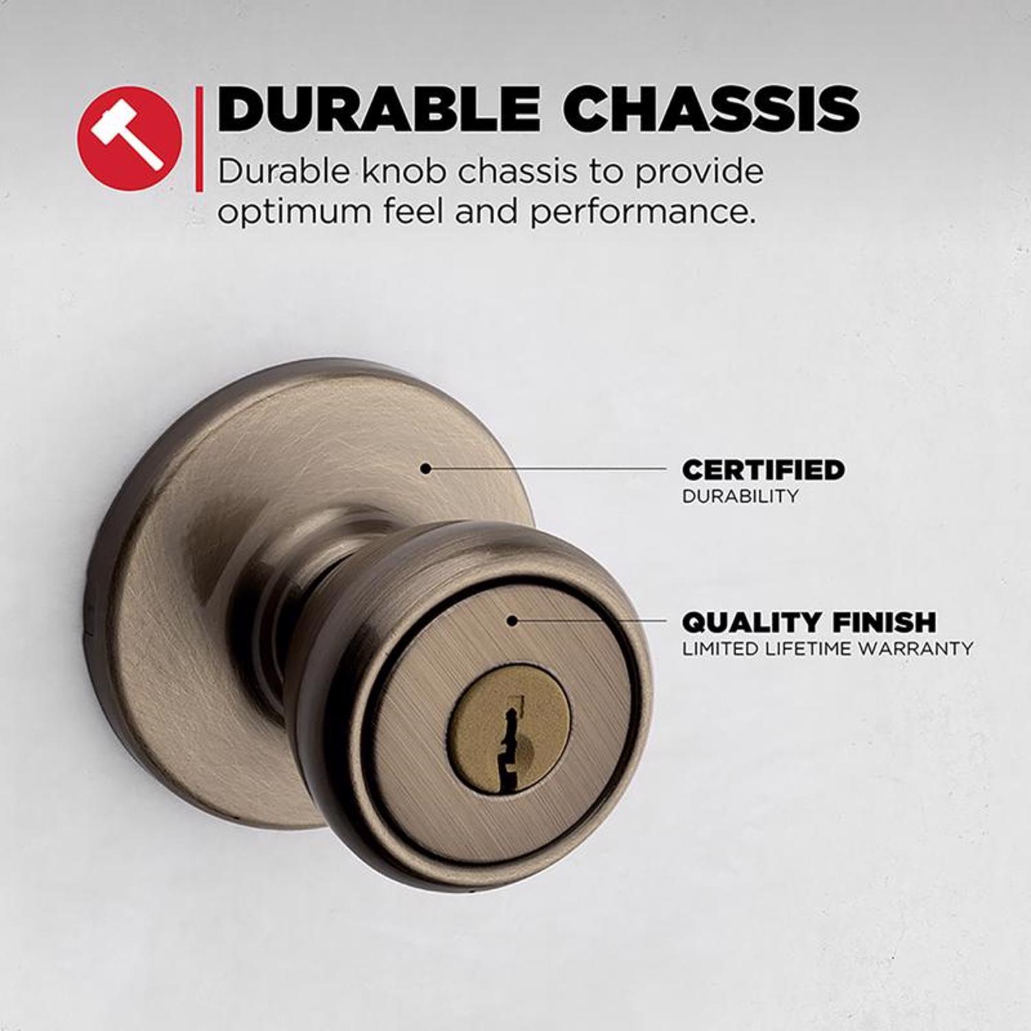 Kwikset Tylo Antique Brass Entry Door Knob 1-3/4 in.